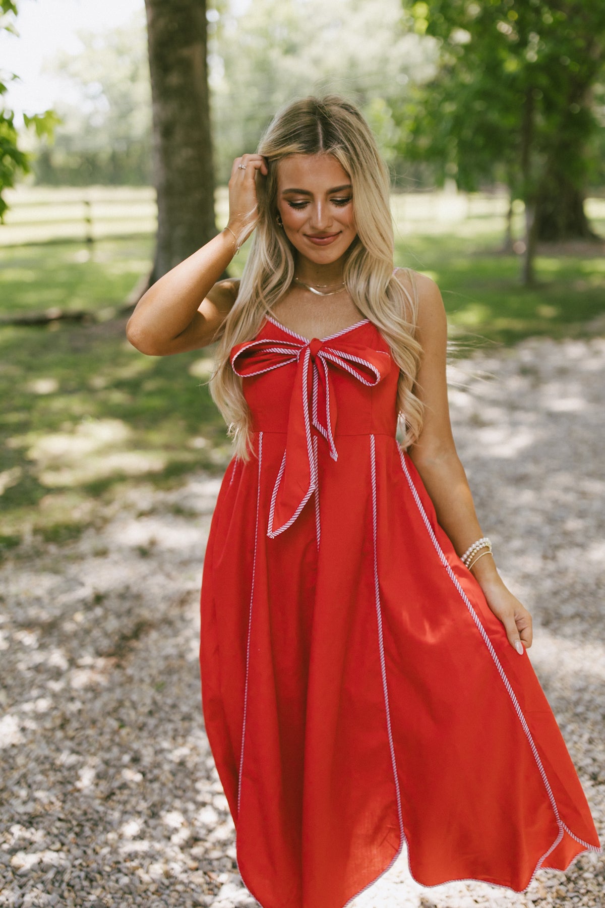 strapless open back dress Red Midi Bow Dress | Women's Red Midi Dress main image 1