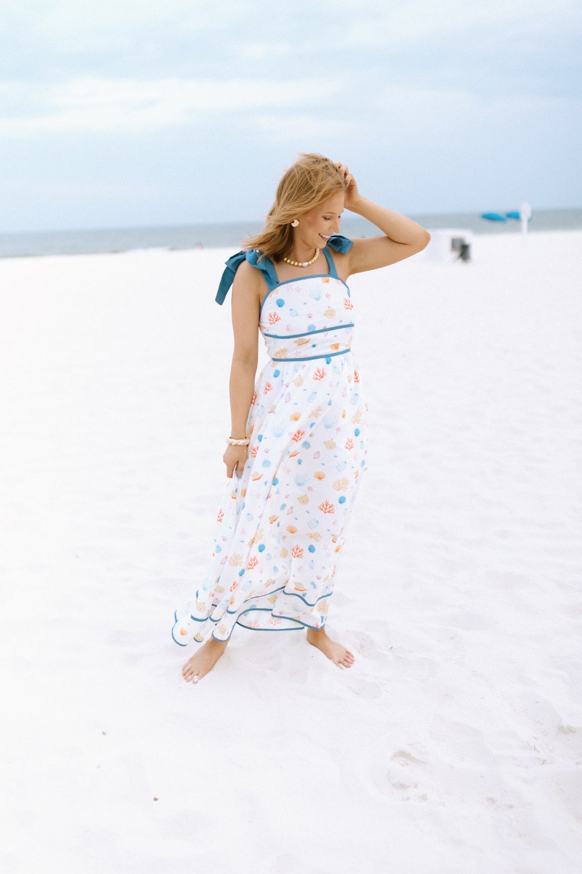 Denim Trim Detail Smocking Summer Maxi Dress | Fly Boutique