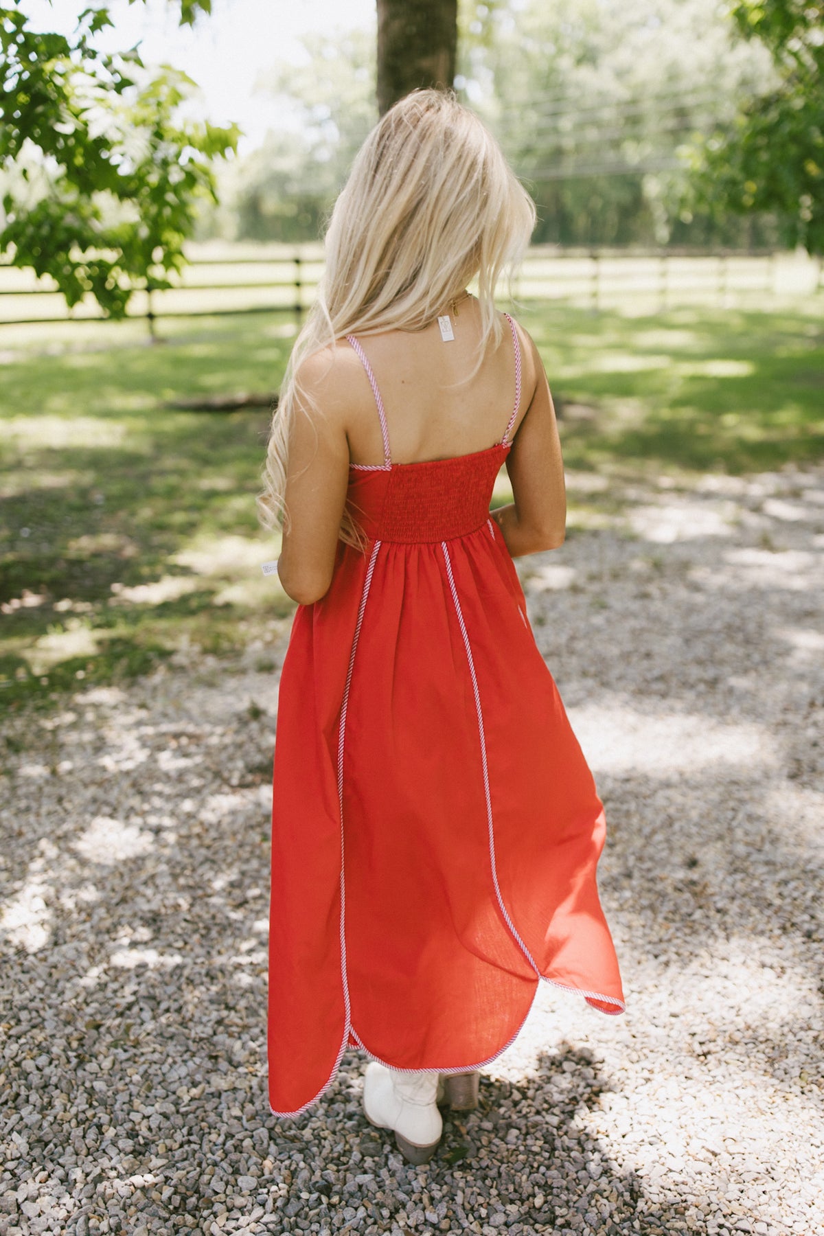 Entro Red Solid Bow Front Scallop Hem Midi Dress | Fly Boutique