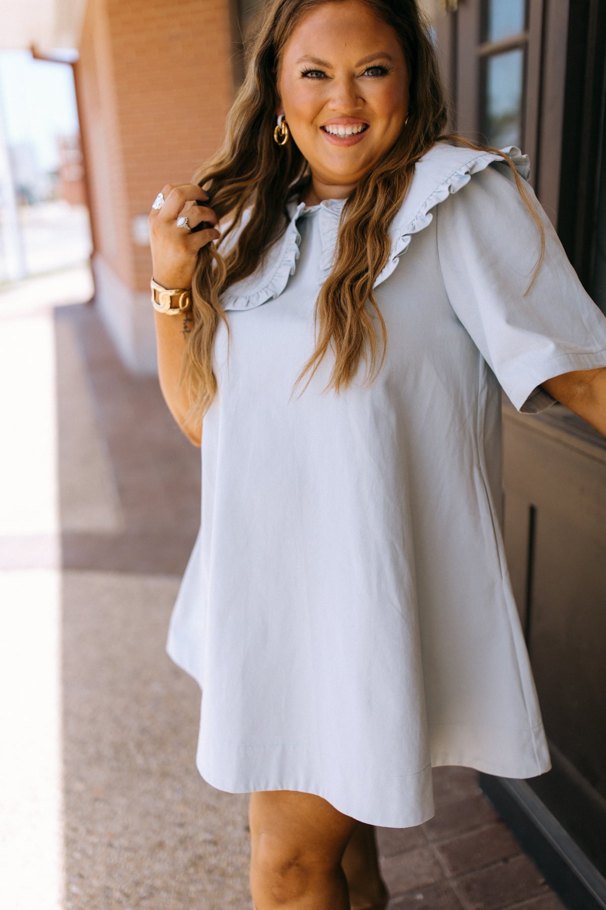 blue dress peter pan collar SHANTE Lace Up Back Corset Gown