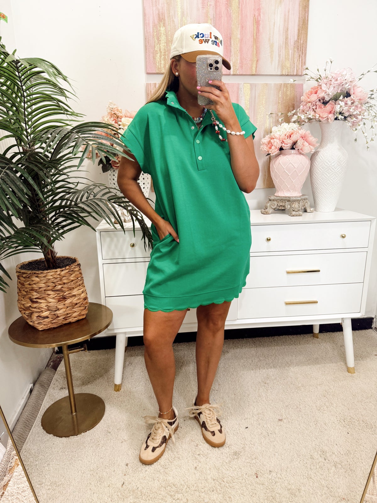 Entro Green Solid Jersey Knit Pullover Mini Dress