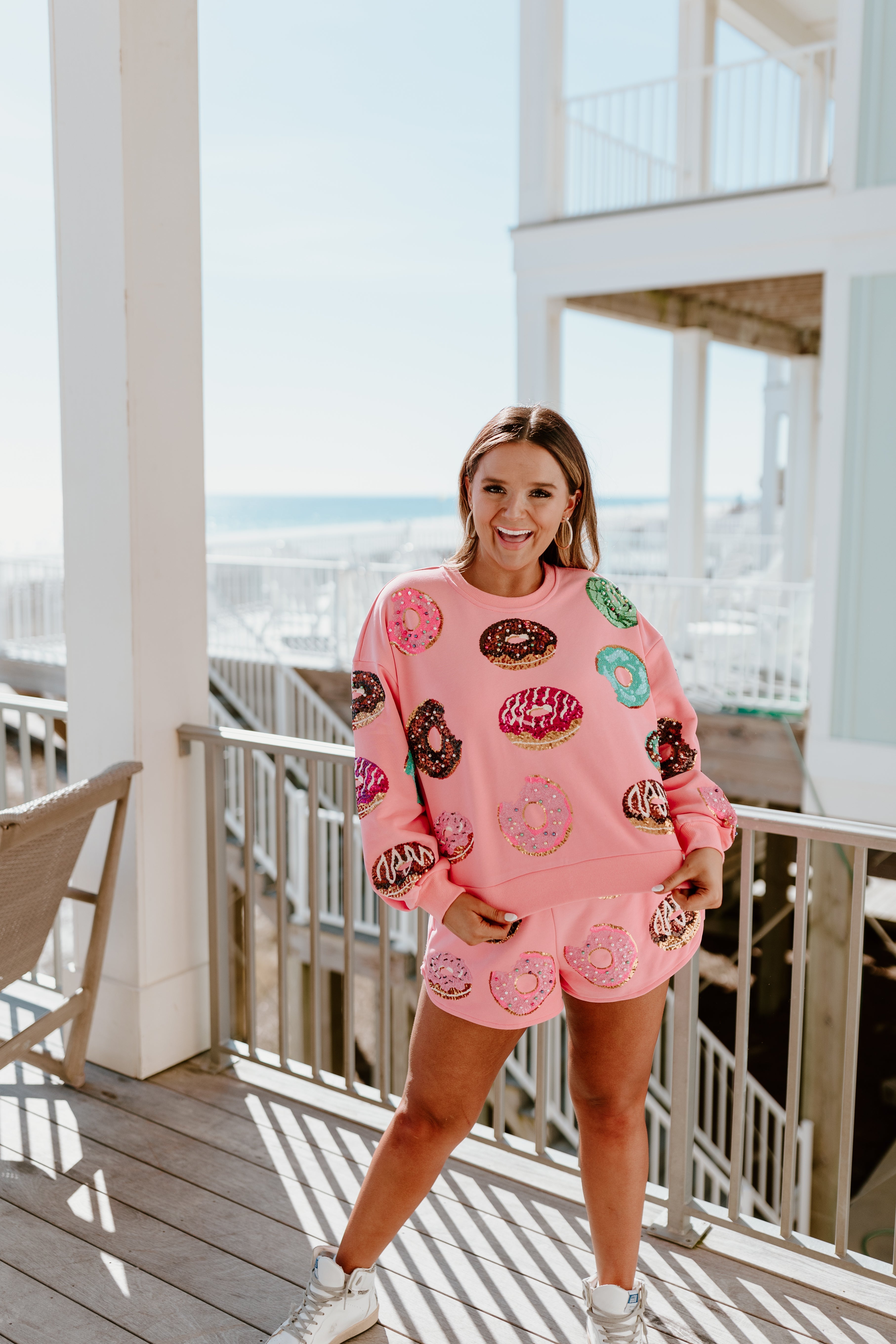 Queen Of Sparkles Pink Donut Sweatshirt | Fly Boutique