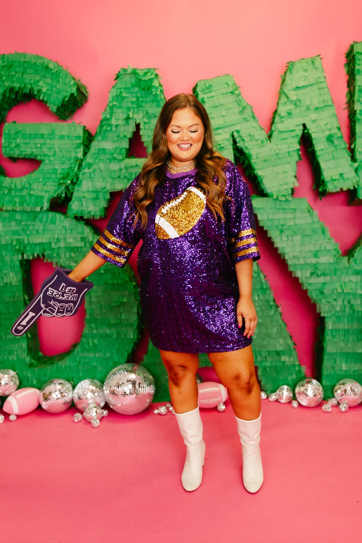 Purple and Gold Sequin Football Jersey Dress Fly Boutique