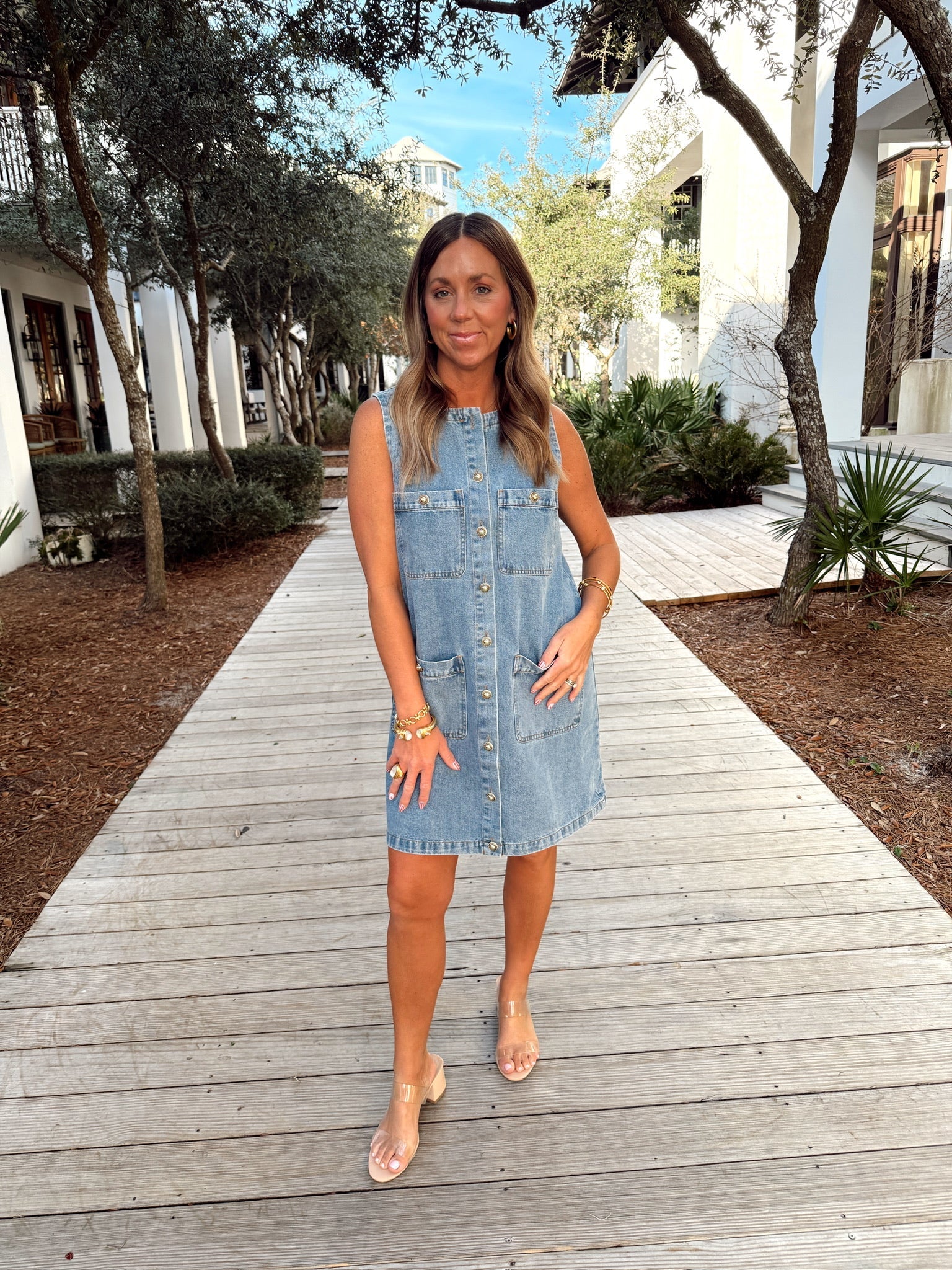 Entro Lt. Blue Sleeveless Denim Dress | Fly Boutique