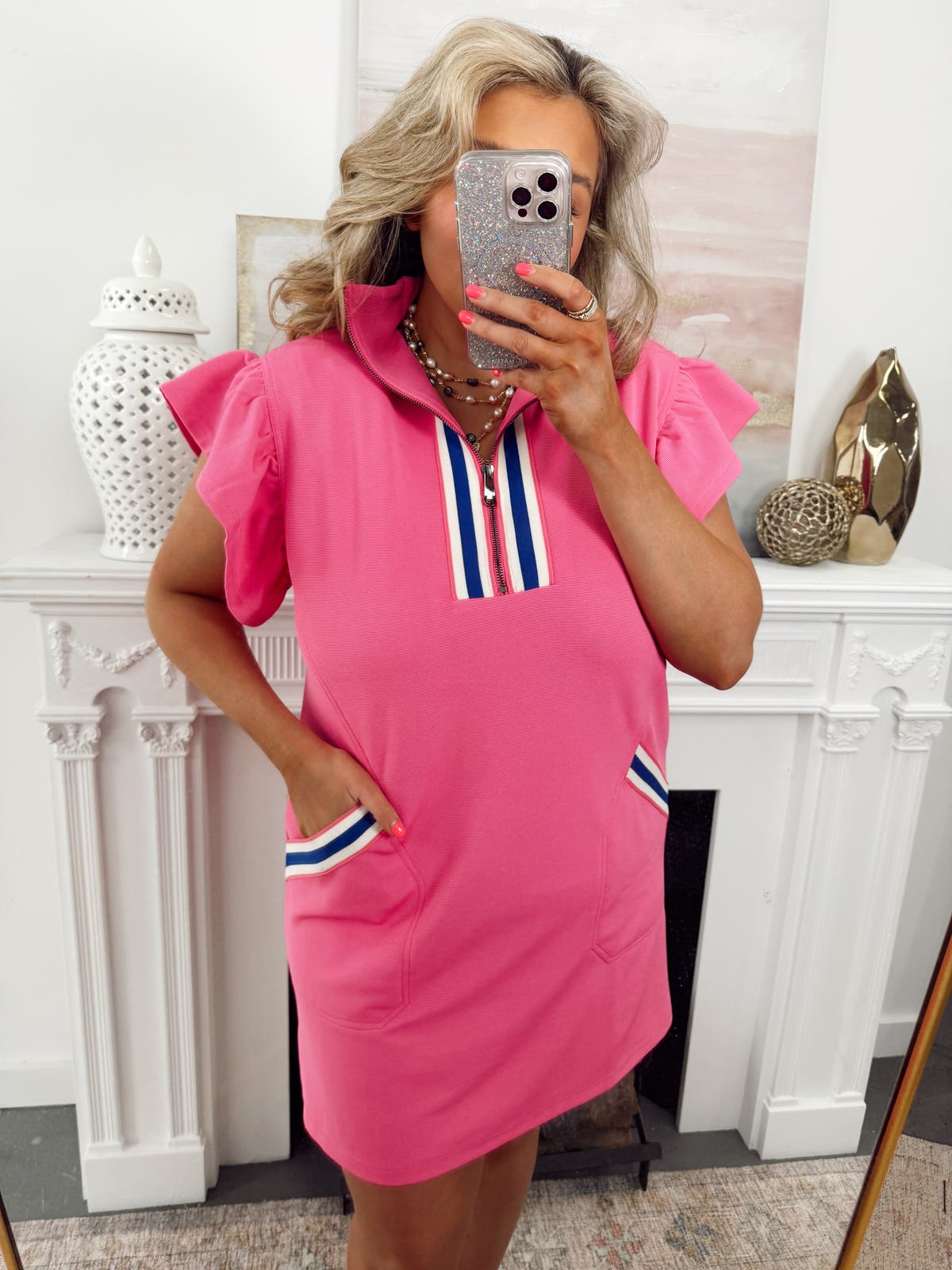 Entro Pink Ruffle Sleeve Relaxed Silhouette Dress