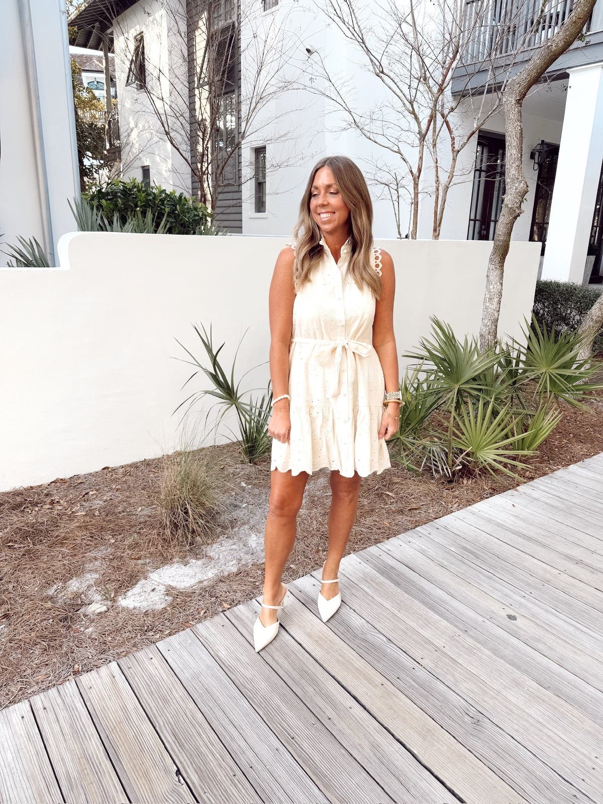 Entro Natural Scallop Edge Detail Sleeveless Eyelet Mini Dress | Fly  Boutique