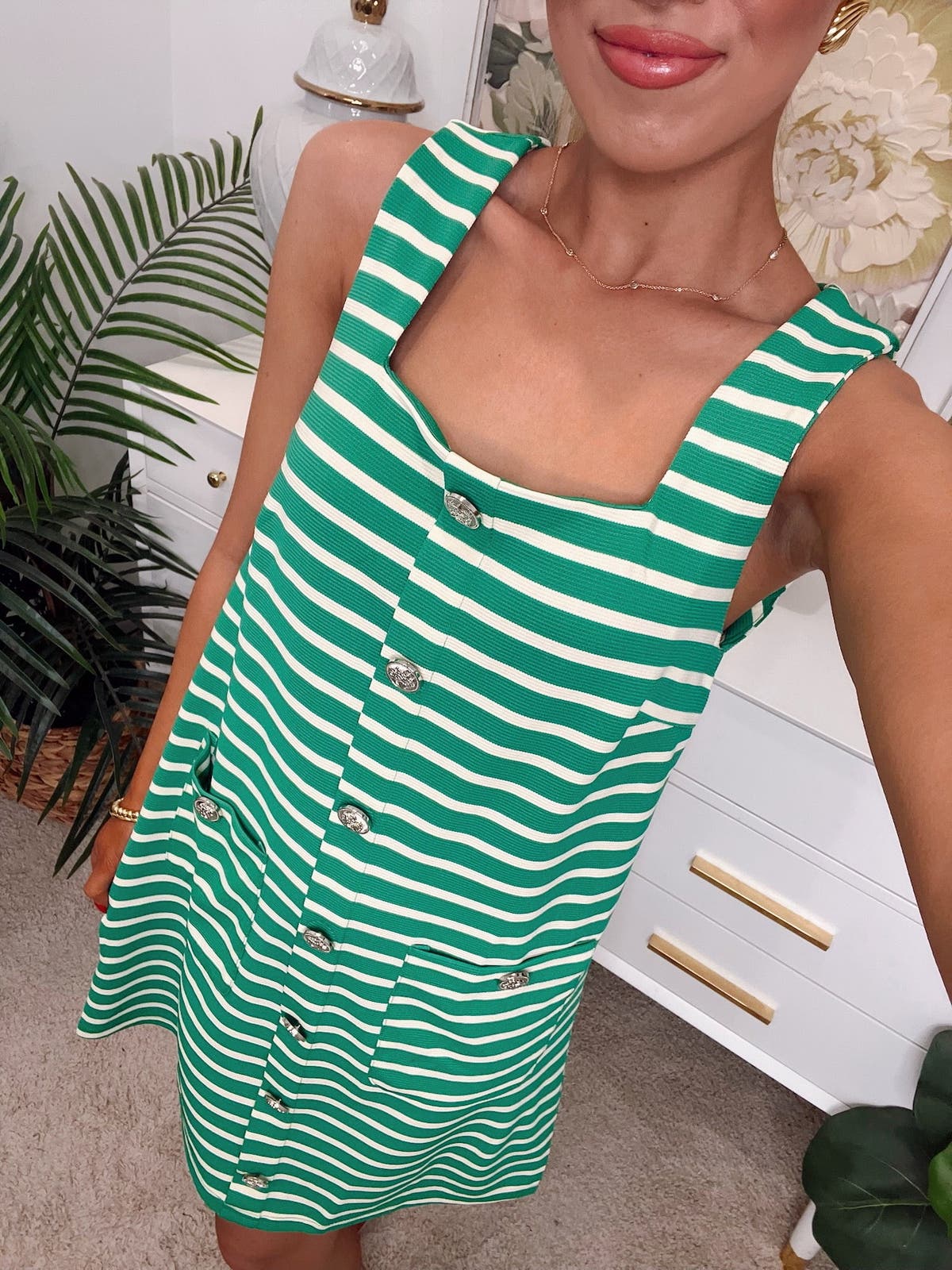 entro green stripe dress Entro Striped Mini Dress In Green & Blue – Craft Closet main image 0