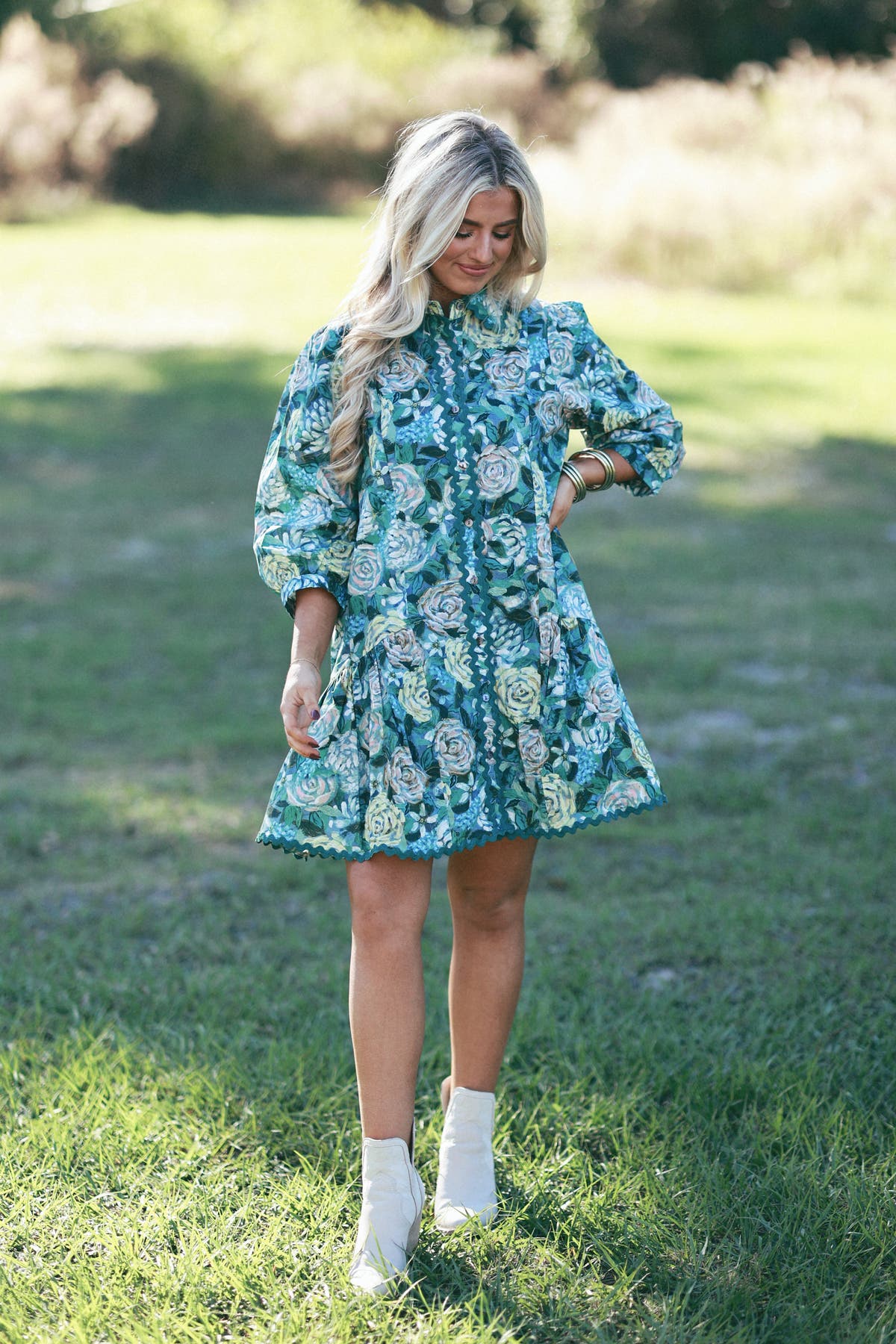 Teal Green Floral Ric Rac Trim Button Down Dress | Fly Boutique Teal Green Floral Ric Rac Trim Button Down Dress | Fly Boutique