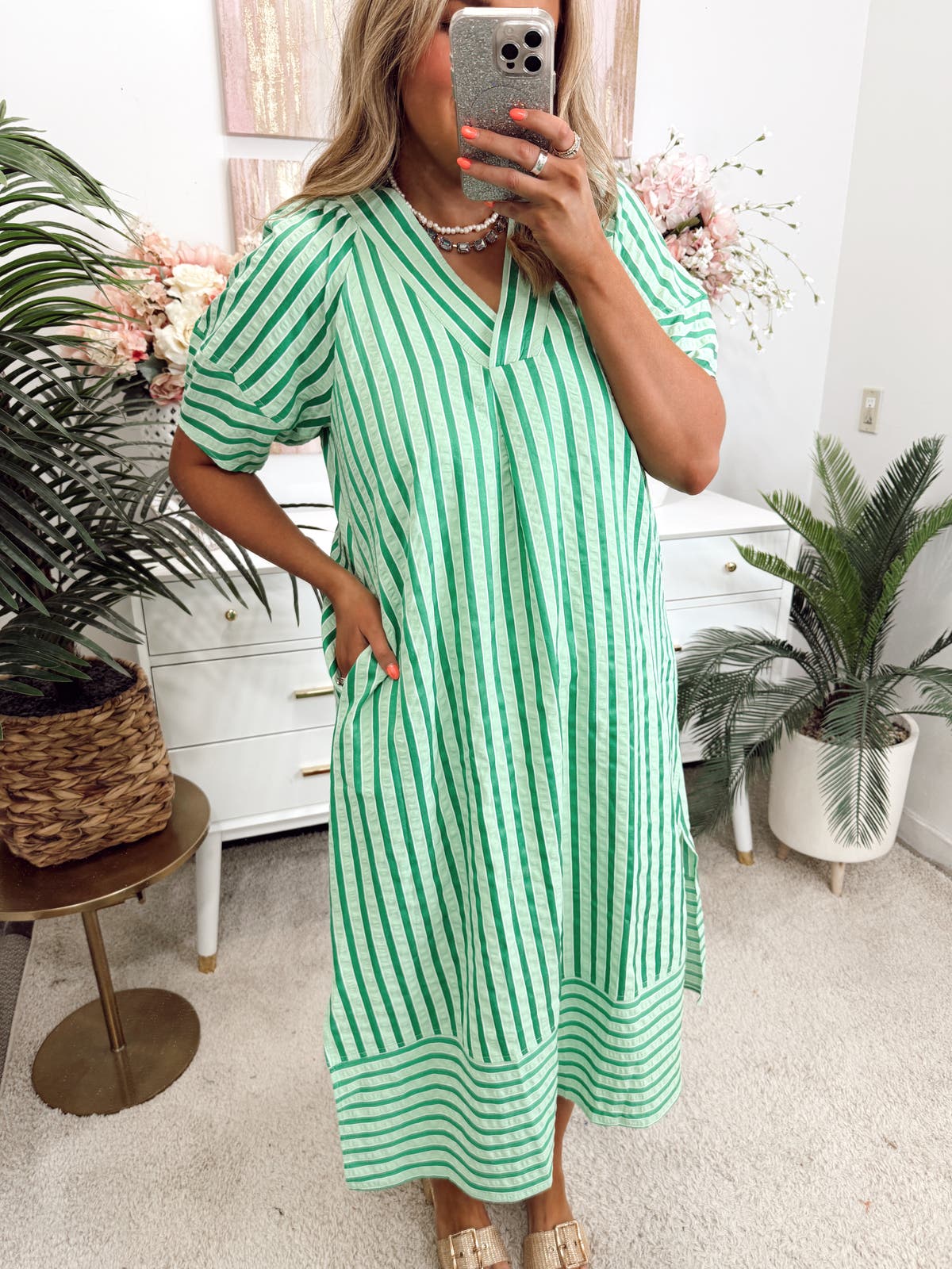 green emerald velvet dress Entro Multi Mixed Print Midi Dress in Green – June Adel main image 1