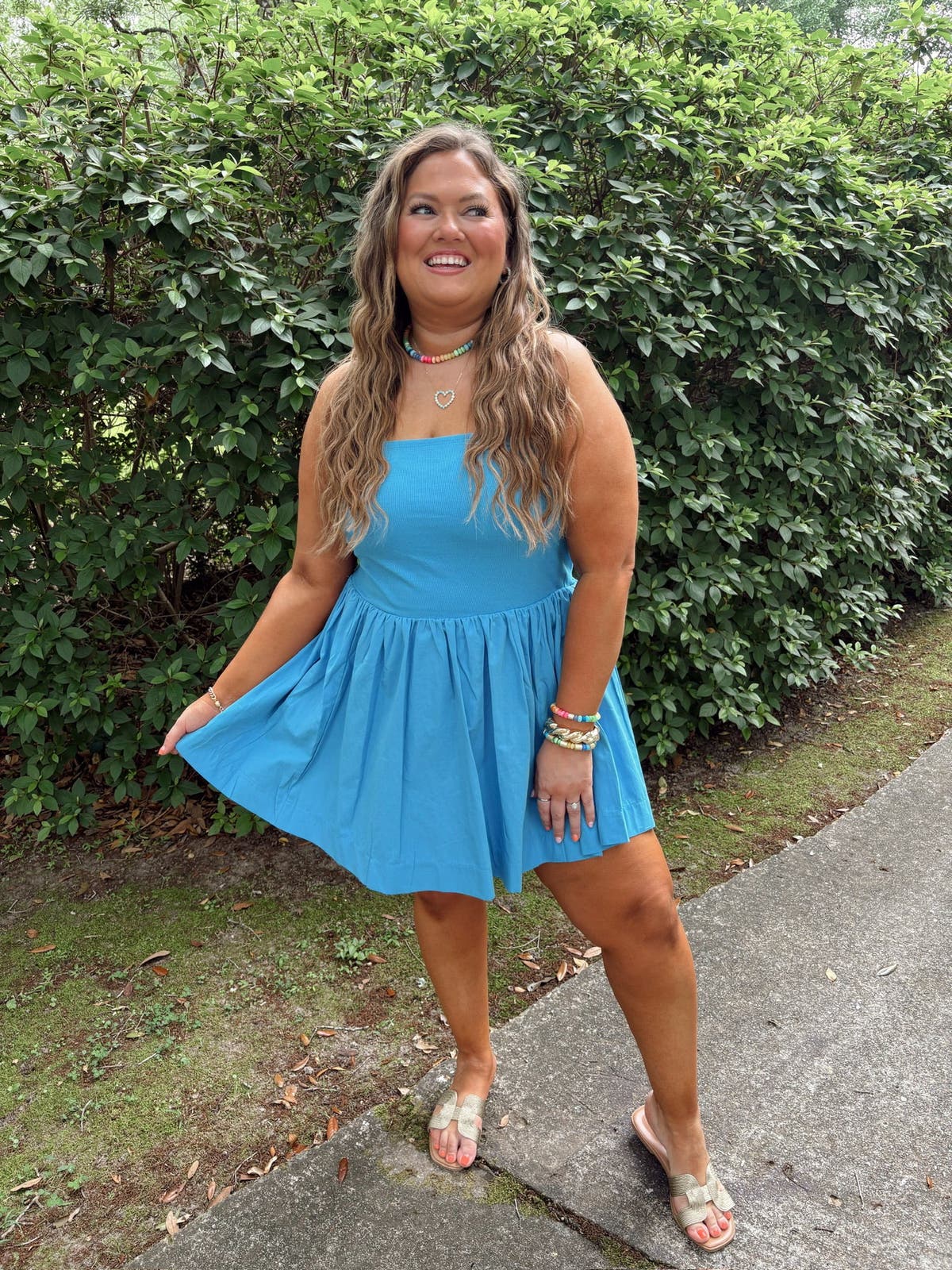 Blue Strapless Flowy Mini Dress | Fly Boutique