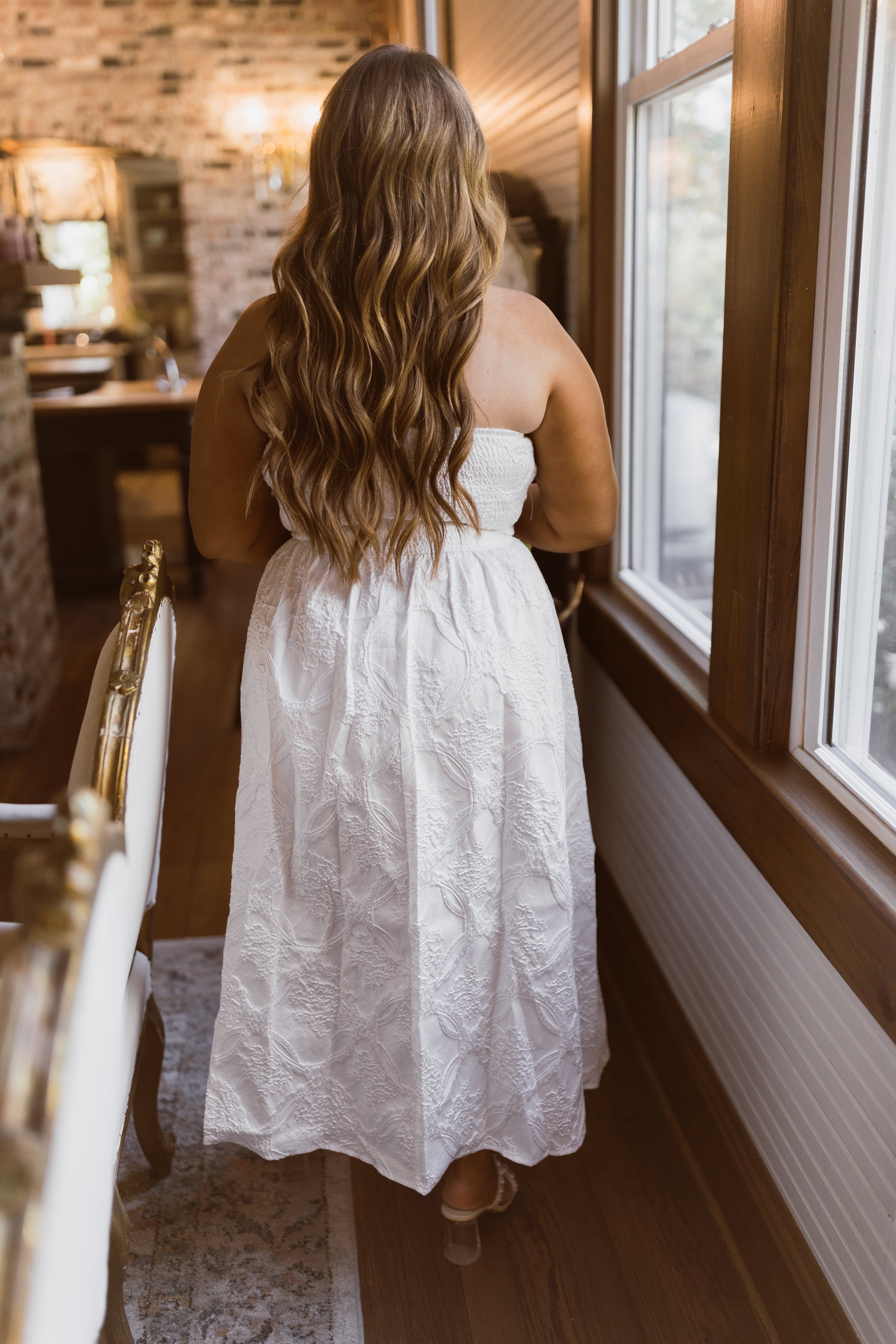 Entro Off White Strapless Embroidered Midi Dress | Fly Boutique