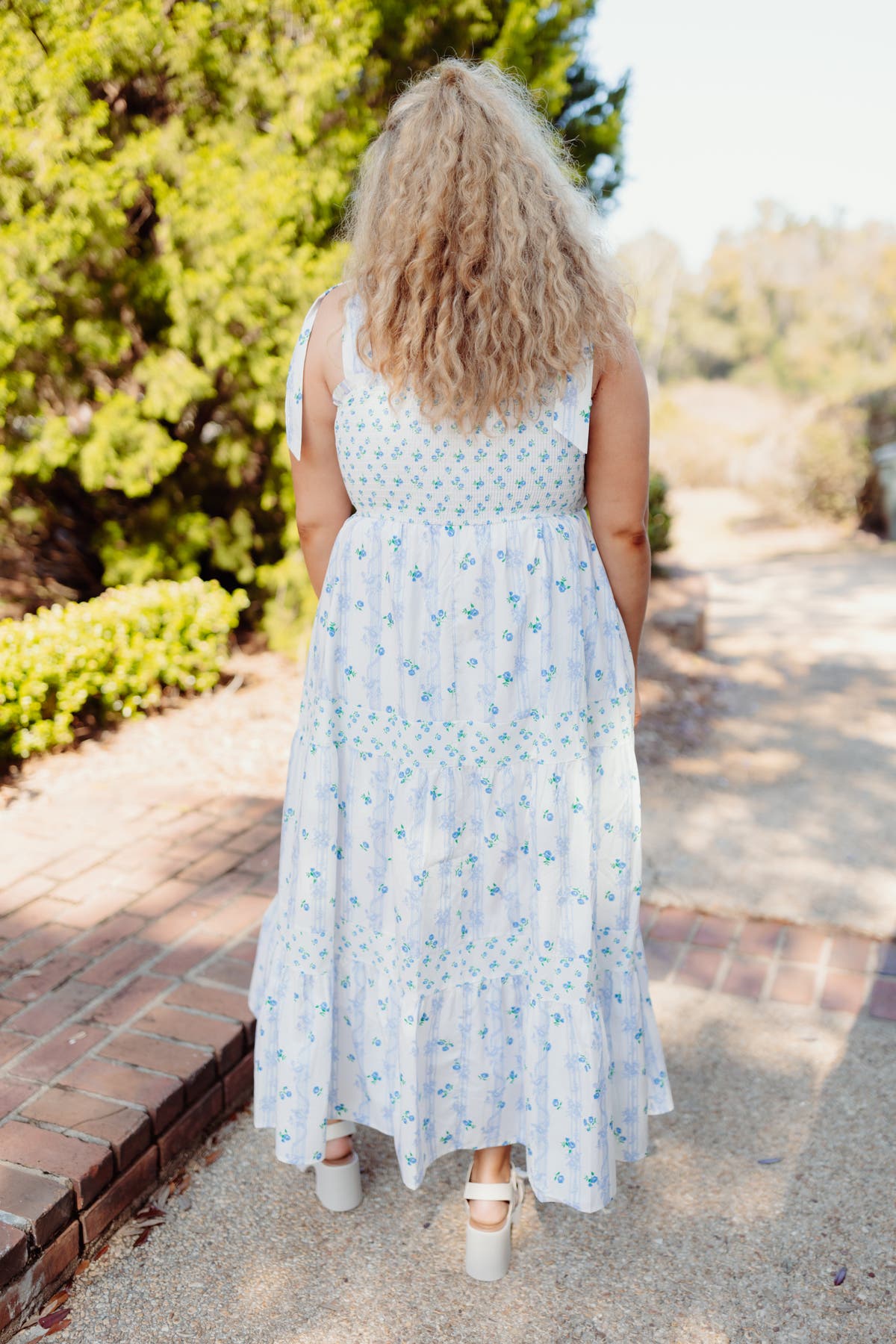 blue and white tie shoulder dress Jules Tie Shoulder Dress