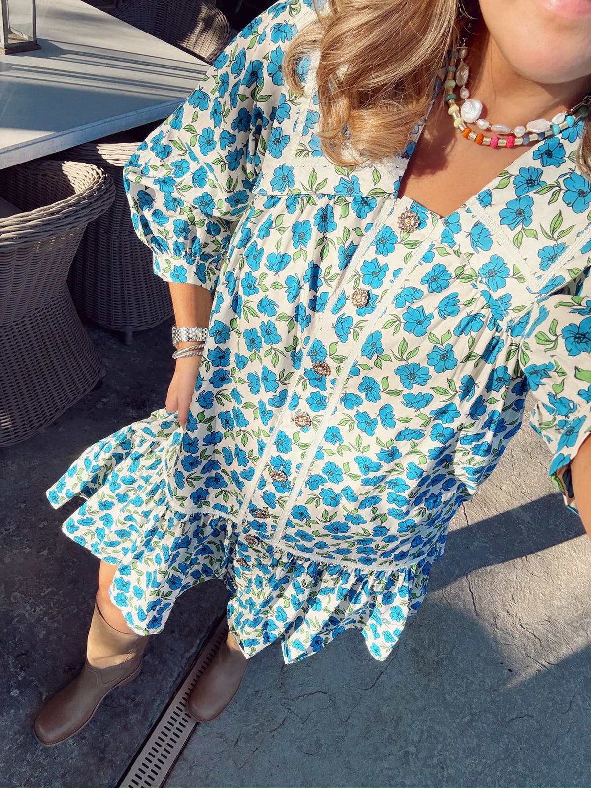 Entro Blue Floral Button Detail Collared Dress | Fly Boutique