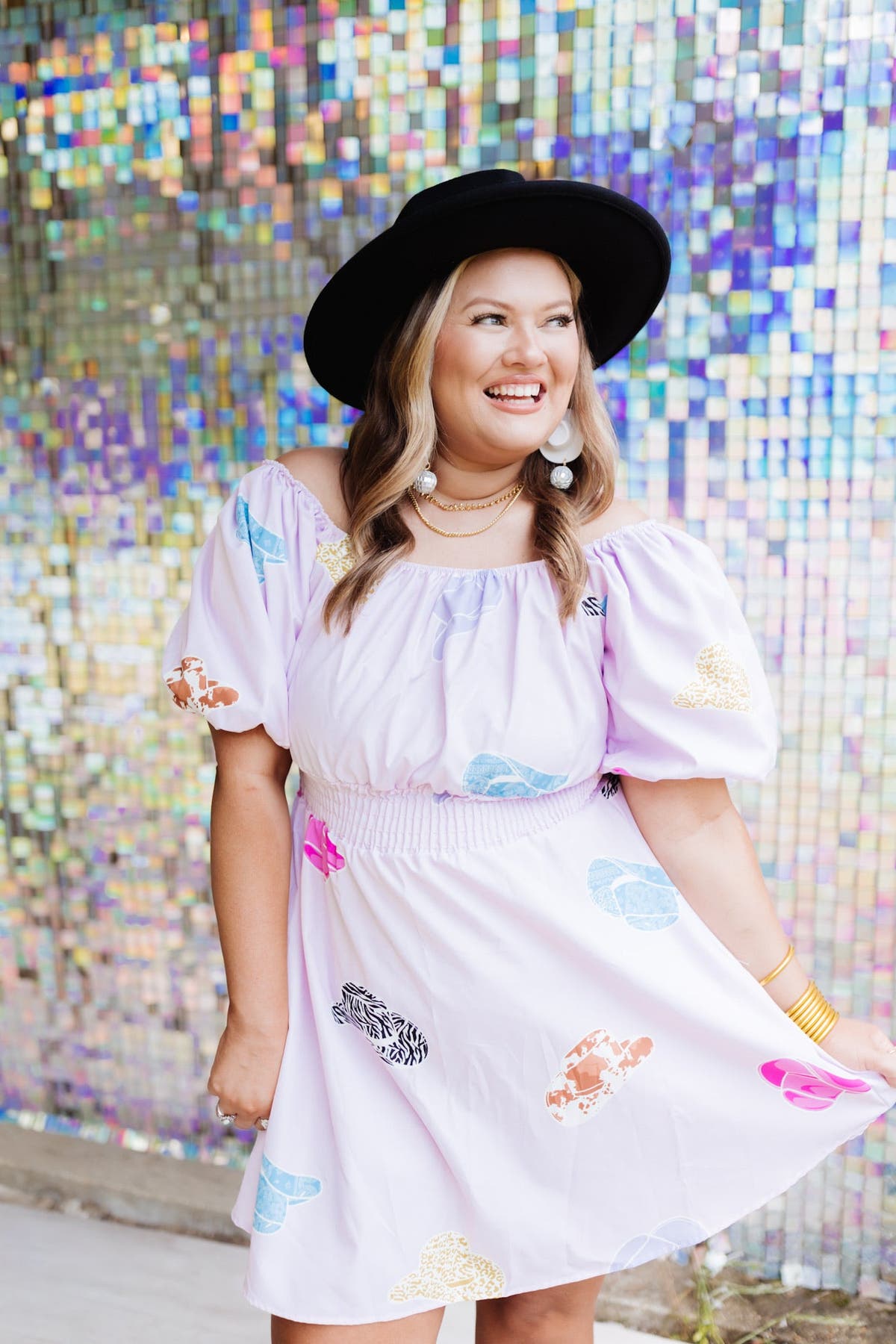 light pink western dress Baby Pink Western Multi Print Bubble Sleeve Dress