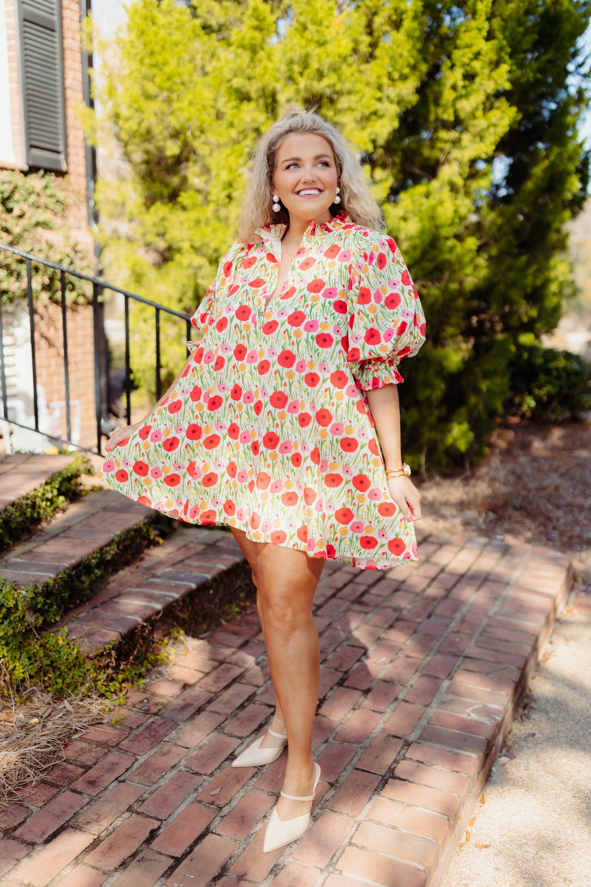 Entro Red Floral Flowy Ruffled Cuff Mini Dress | Fly Boutique