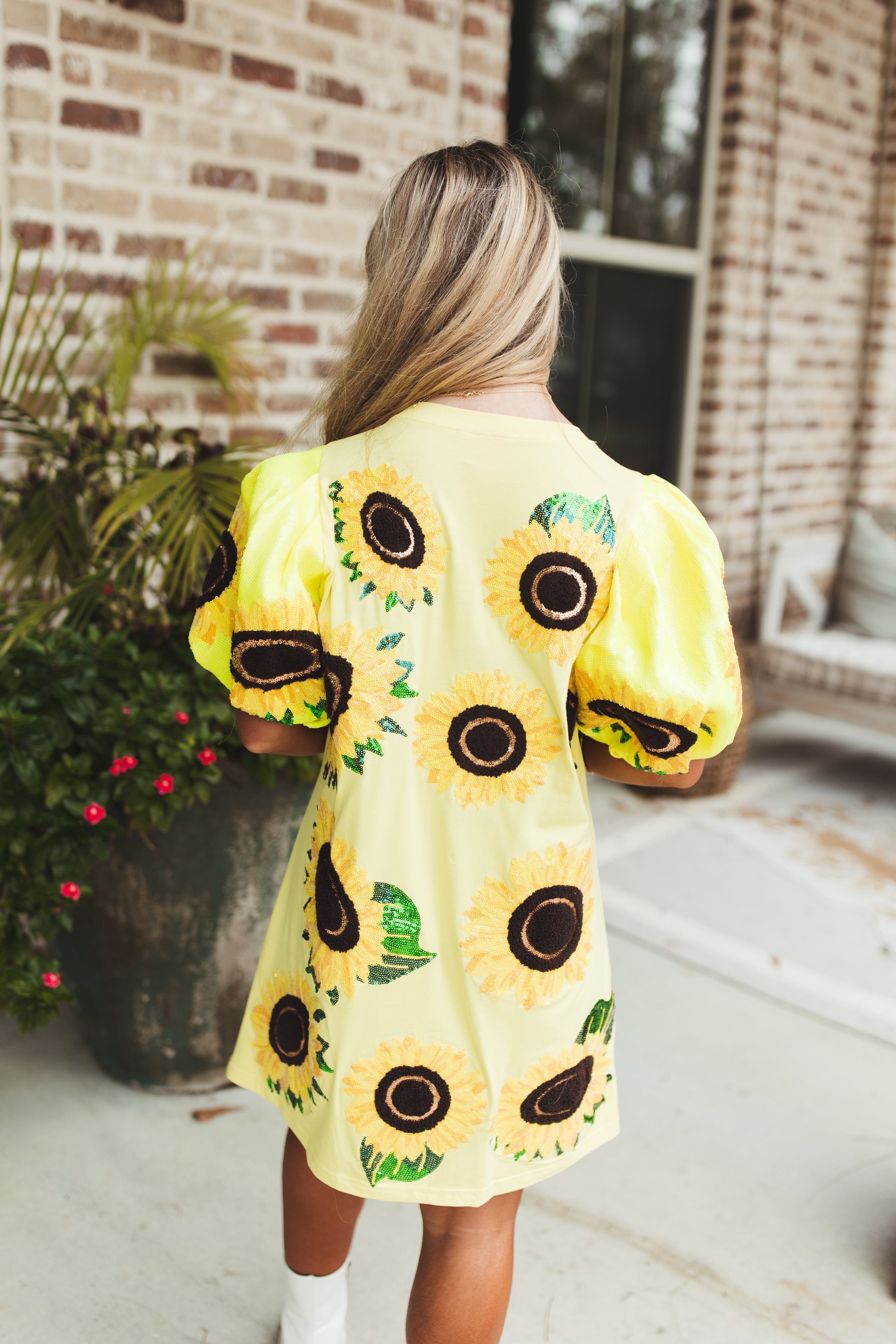 Queen Of Sparkles Yellow Sunflower Poof Sleeve Tee Dress | Fly