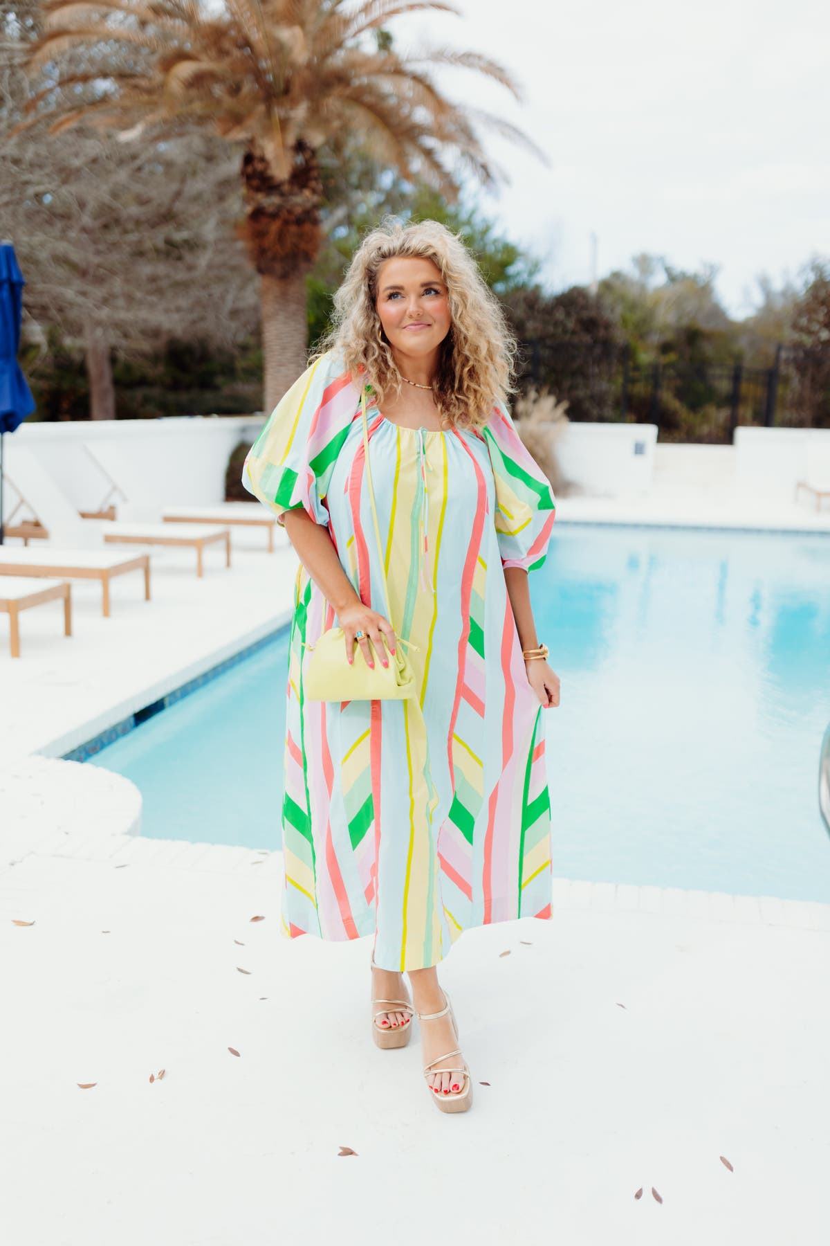 Green and Pink Multi Striped Puff Sleeve Poplin Maxi Dress | Fly Boutique Green and Pink Multi Striped Puff Sleeve Poplin Maxi Dress | Fly Boutique