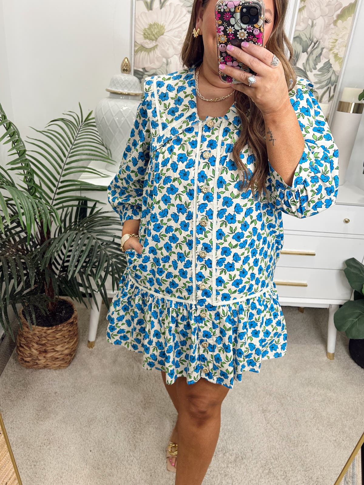 entro blue floral dress Entro Navy Floral Print Sleeveless Flowy Mini Dress main image 0