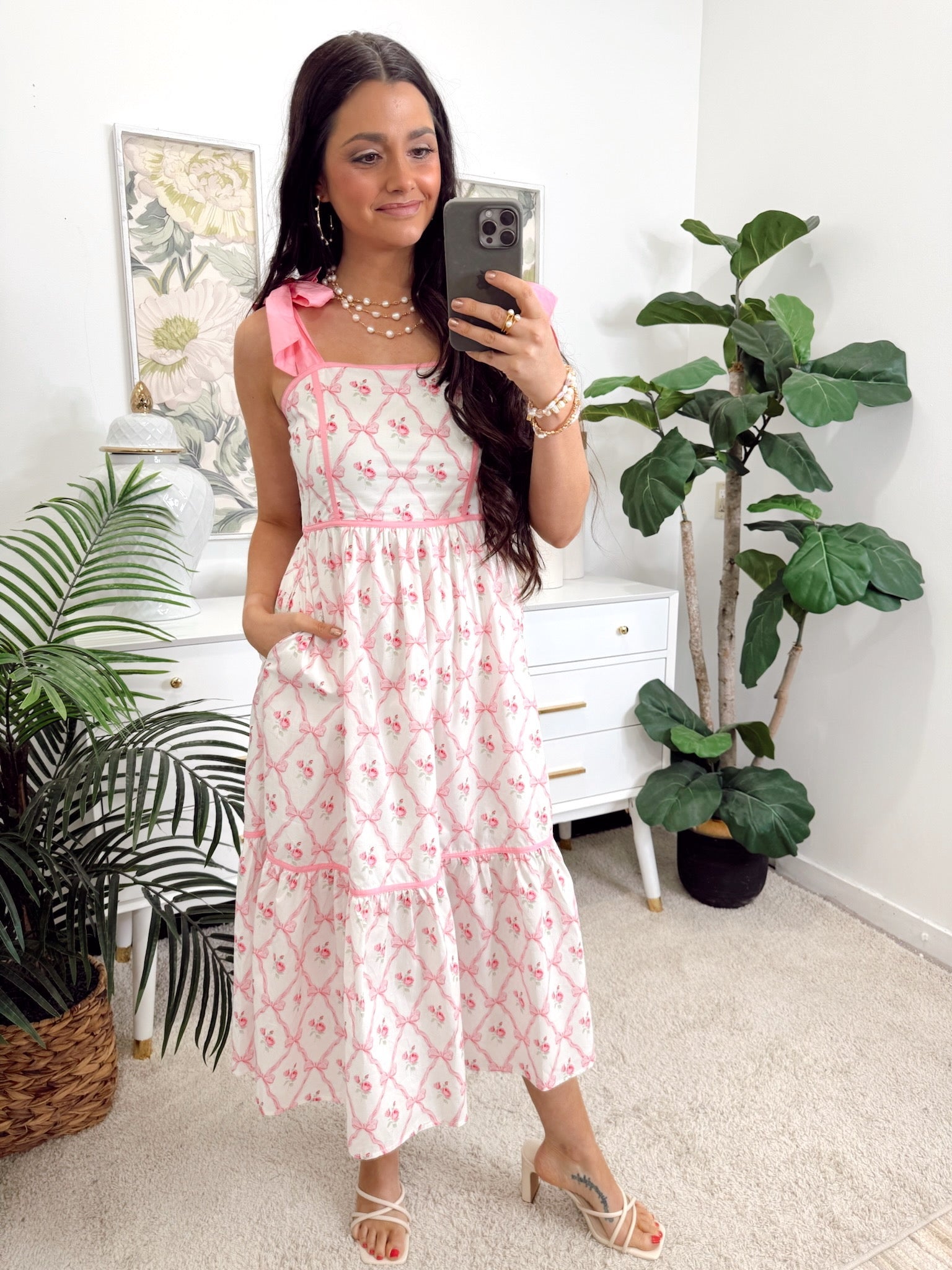 Entro Pink Floral Pattern Midi Dress | Fly Boutique