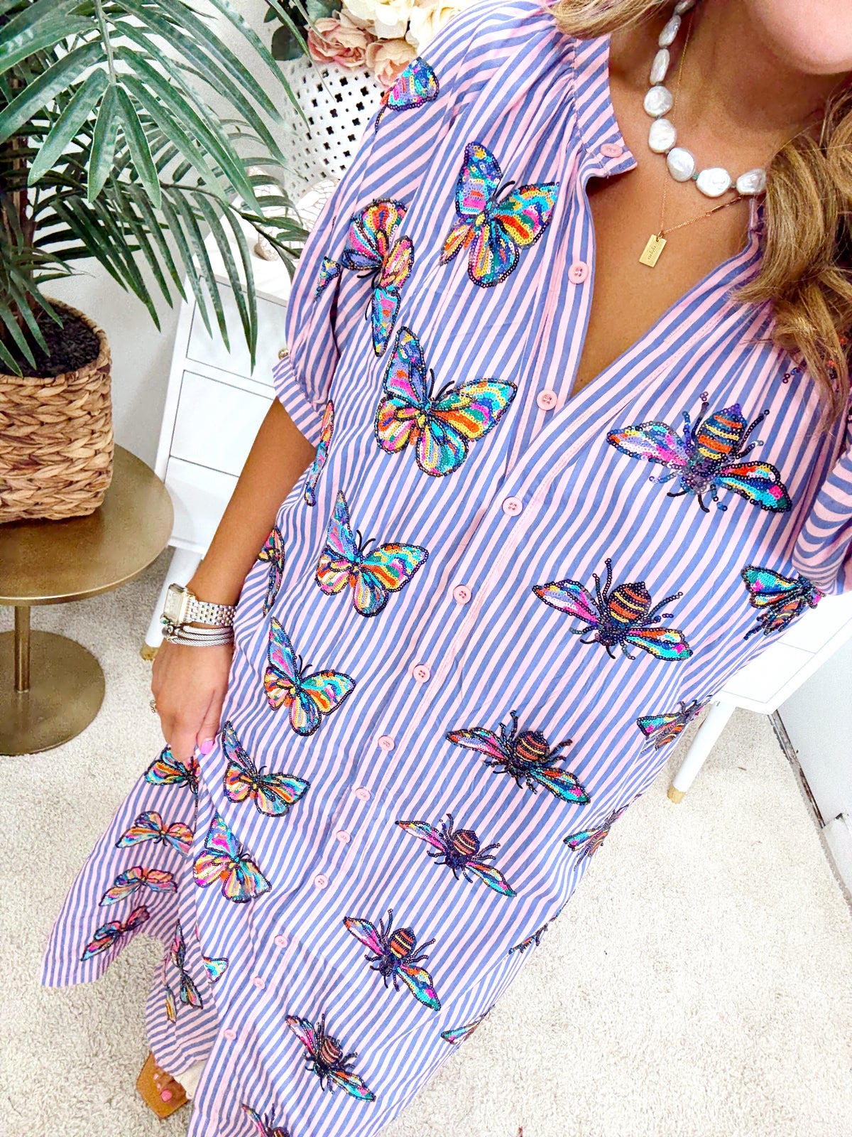 Queen Of Sparkles Striped Butterfly Maxi Dress Fly Boutique