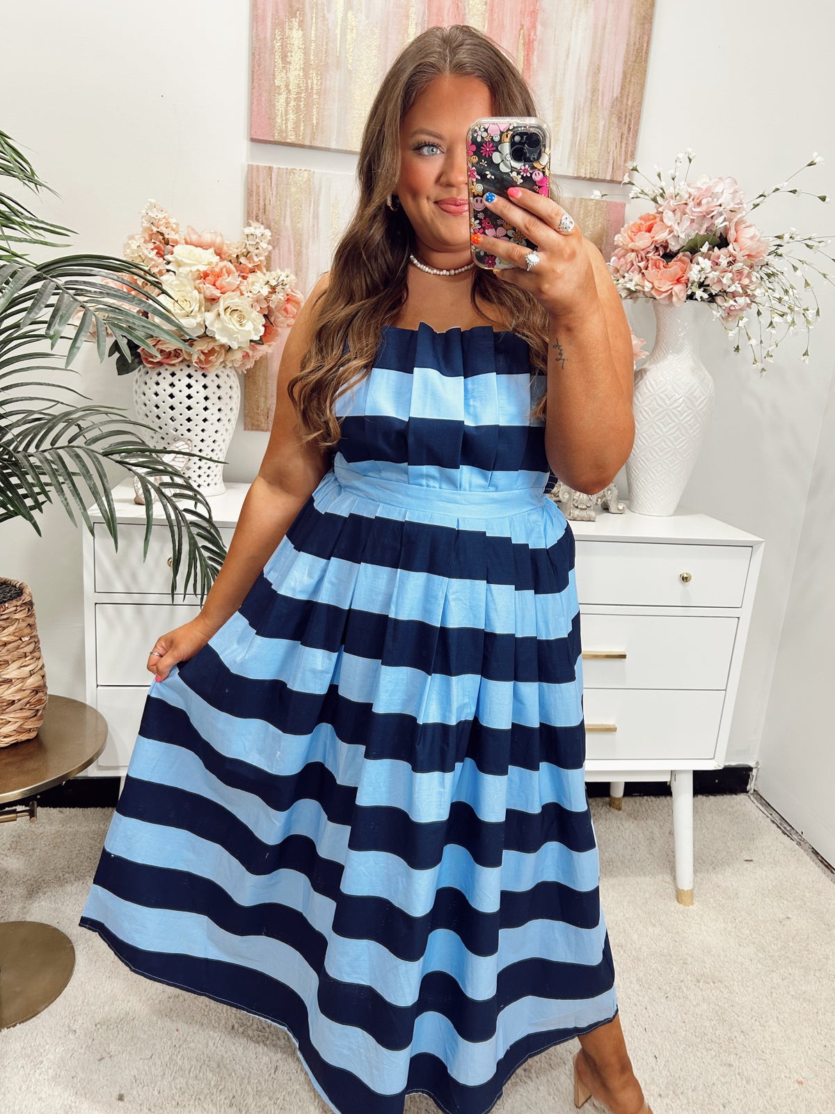 slim fit dress slacks Blue Striped Off Shoulder Front Tie Maternity Maxi Dress – PinkBlush main image 1