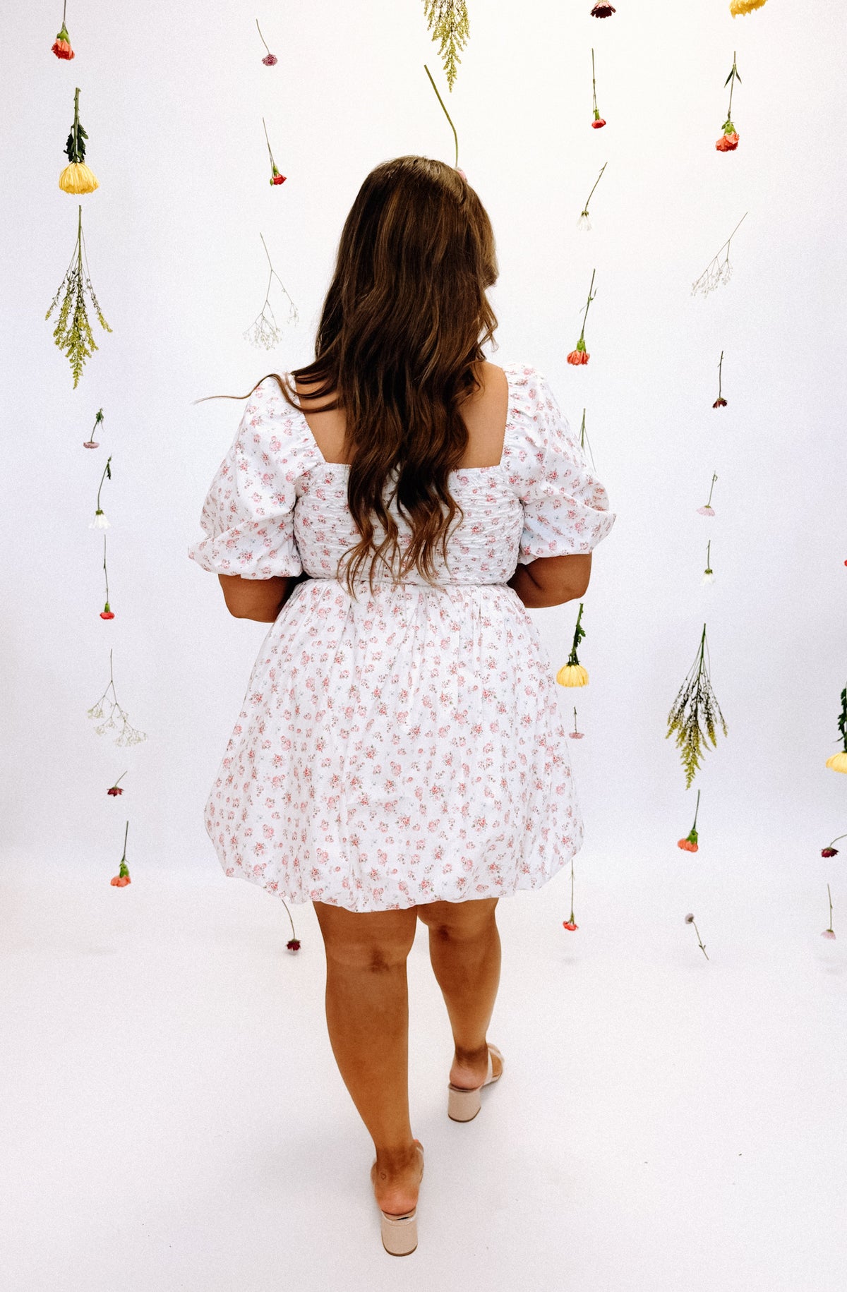 Pink and White Floral Bow Bubble Hem Mini Dress | Fly Boutique