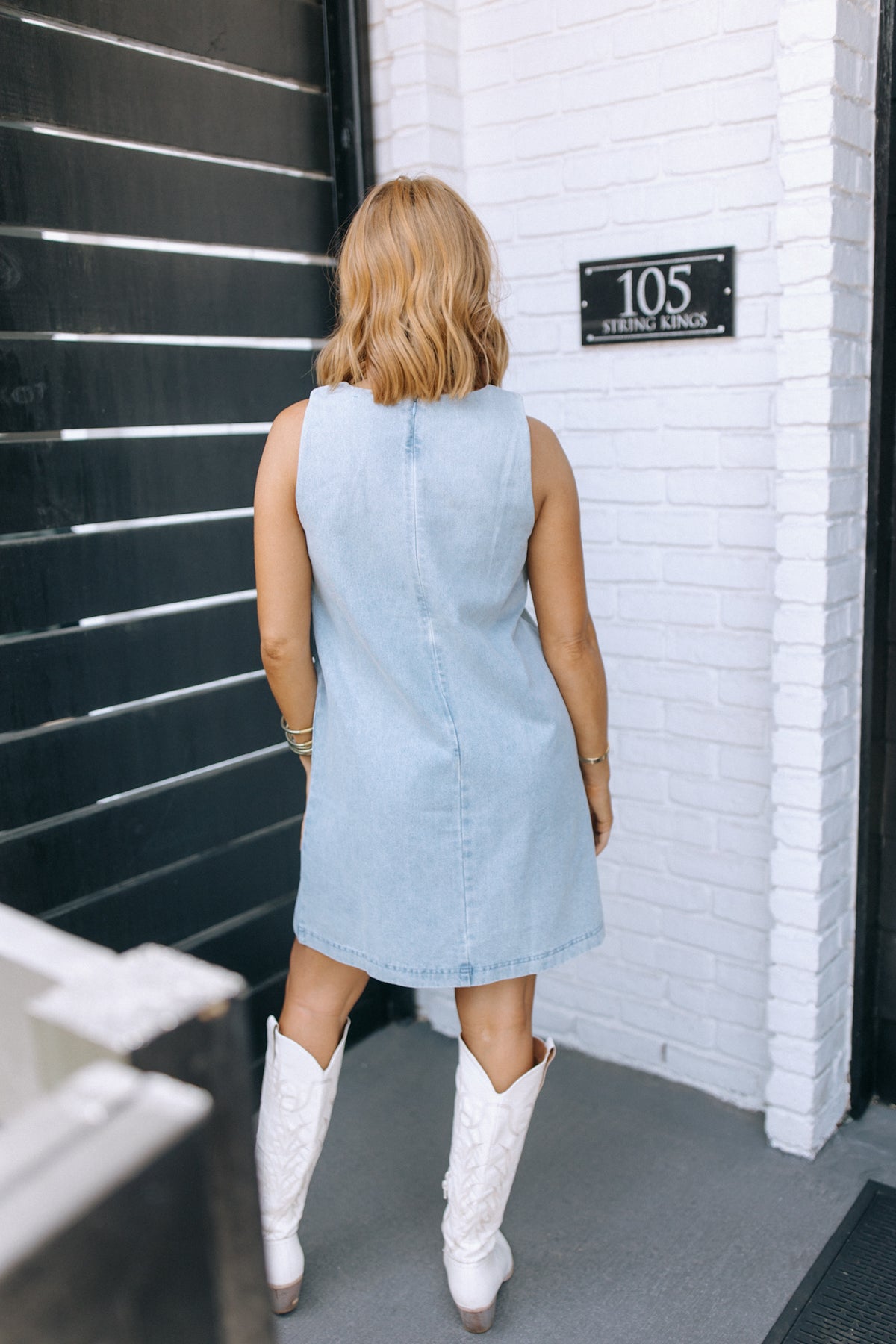 entro denim dress with Cuff Detail structured denim Entro Lt Blue Denim Sleeveless