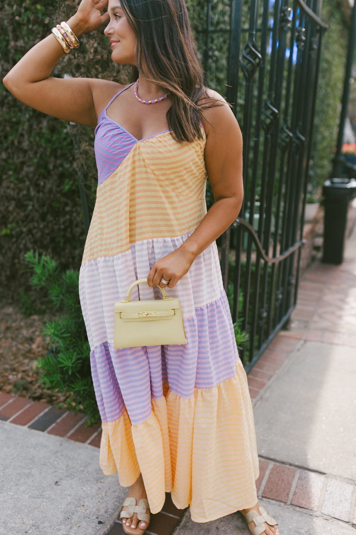 dark green tiered maxi dress L'AGENCE LUA Tiered Maxi Dress In Island Green