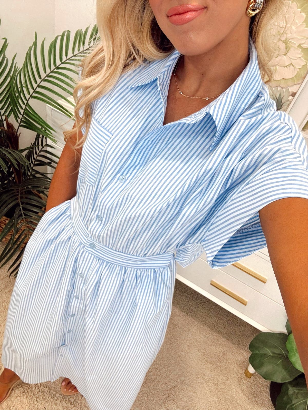 Entro Blue Button Down Midi Dress | Fly Boutique