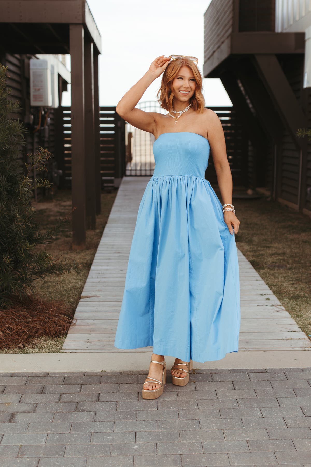 slim fit dress slacks Faviola Strapless Maxi Dress | Blue | Womens main image 0