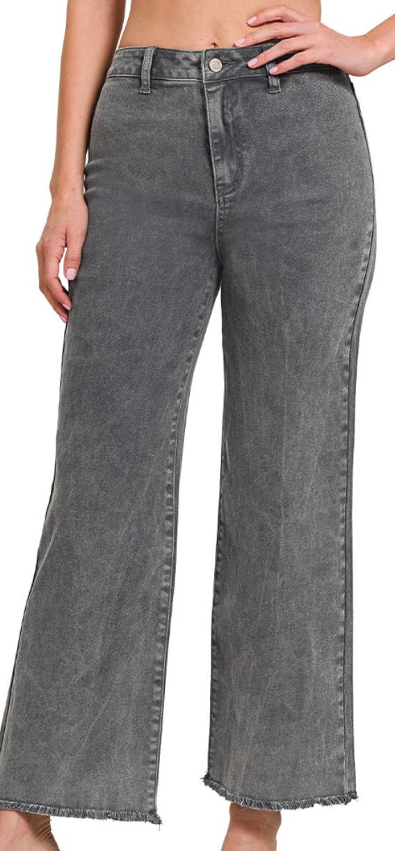【BOK PLACE】Washing Heated Brushed Hem Snap Wide Denim Pt Light Wash Baggy Cuffed Wide Leg Jeans – Magnolia Boutique
