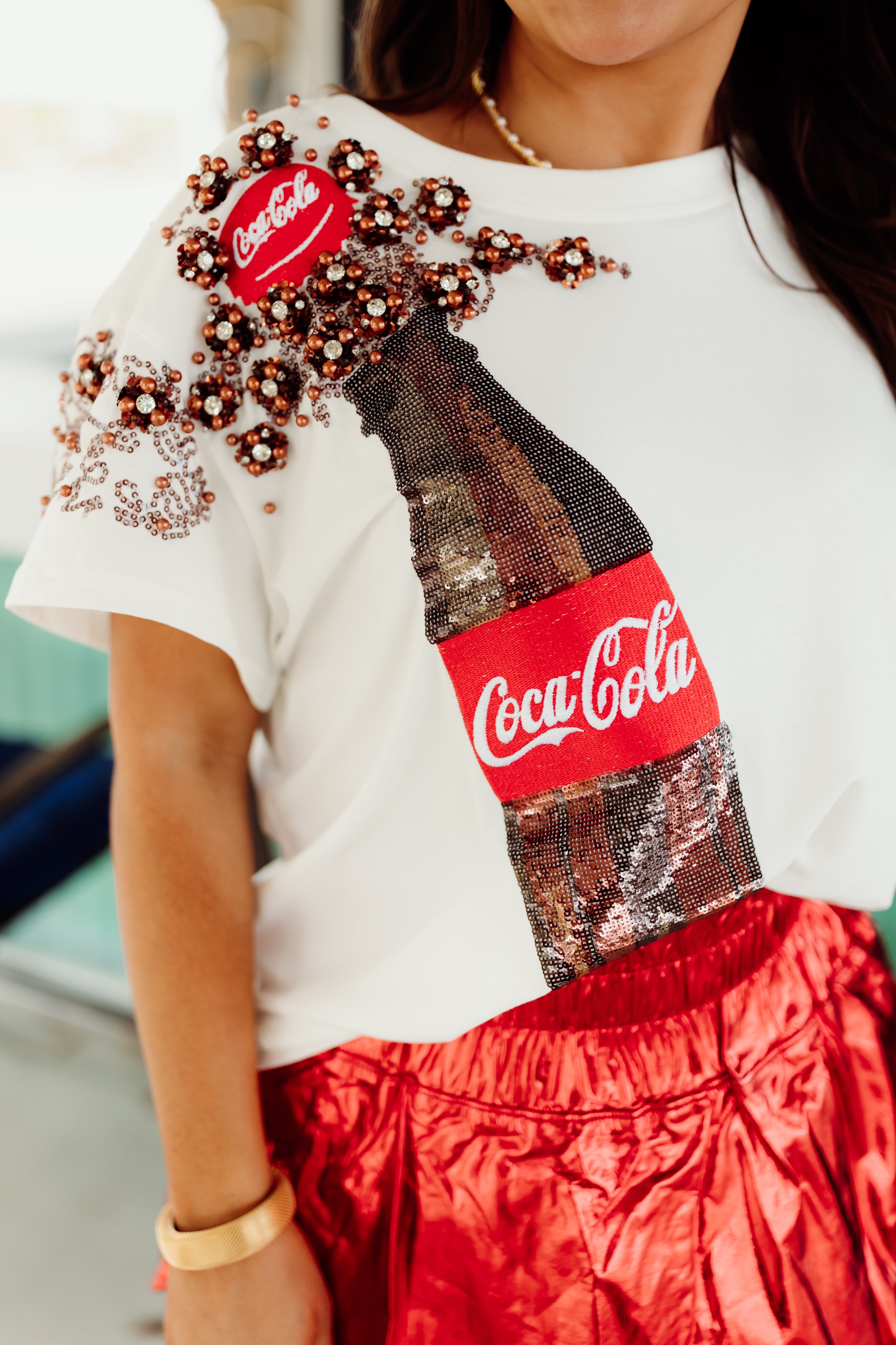 Queen Of Sparkles White Popping Coca Cola Bottle Tee | Fly Boutique