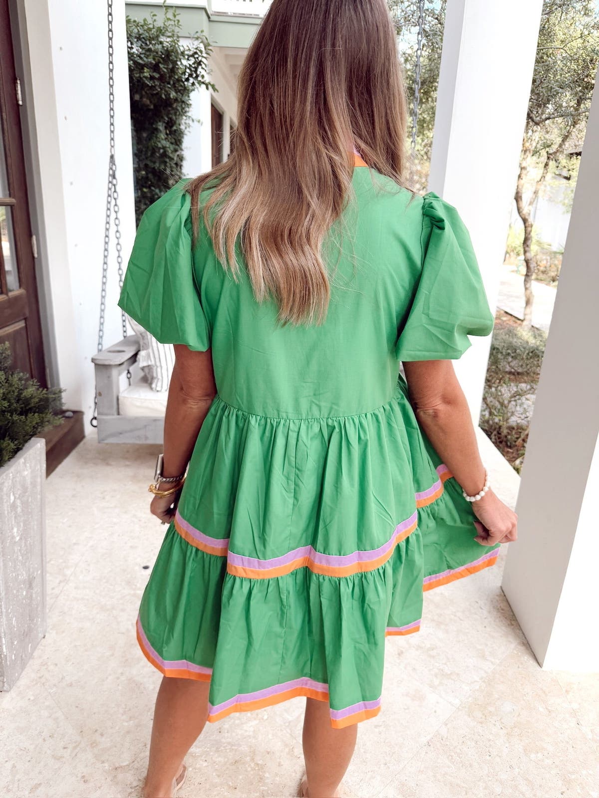Entro Green Puff Sleeve Tiered Mini Dress | Fly Boutique