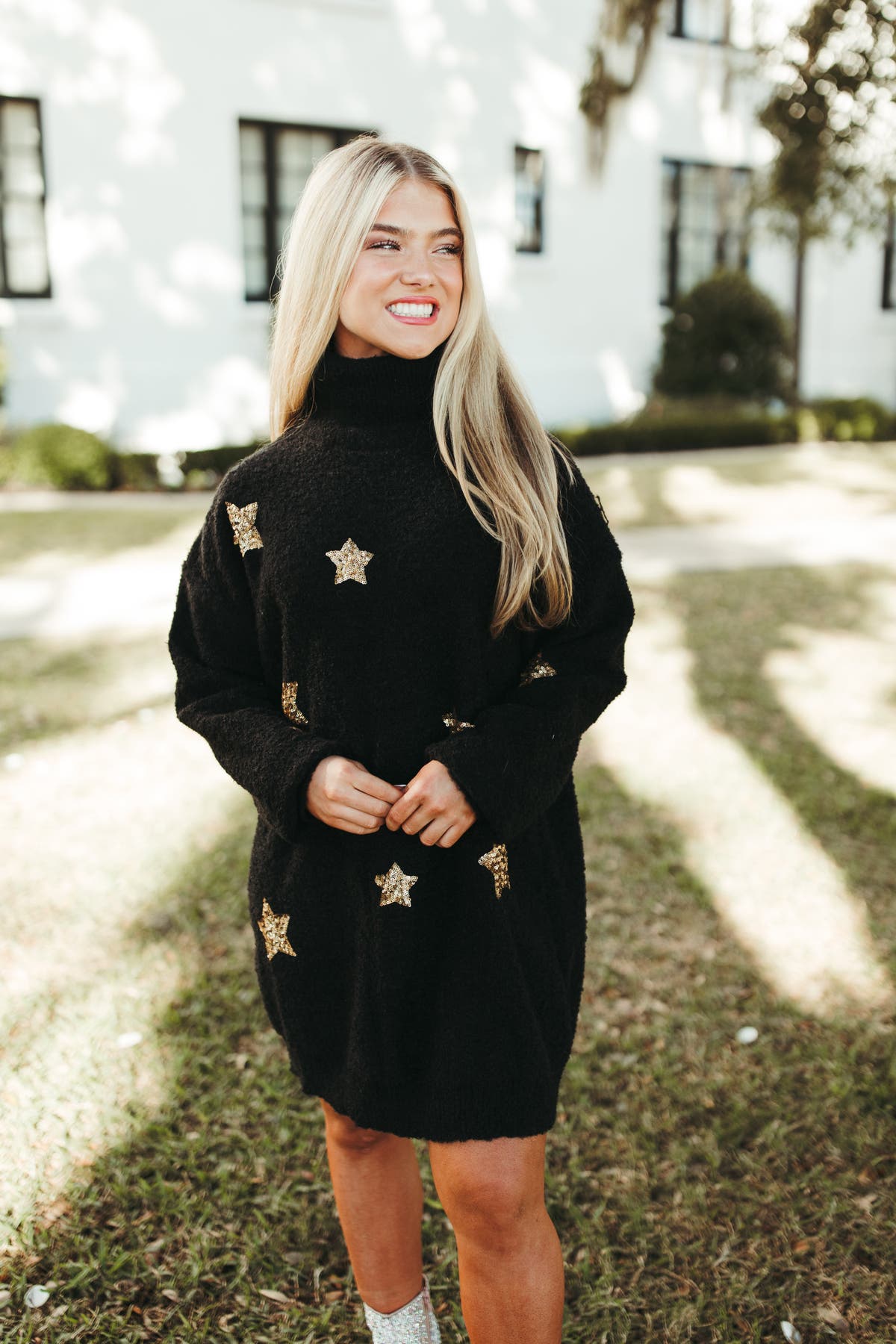 Turtleneck Dress Sequin Turtleneck Sweater Black Sequin Star Turtleneck  Sweater Dress Fly Boutique