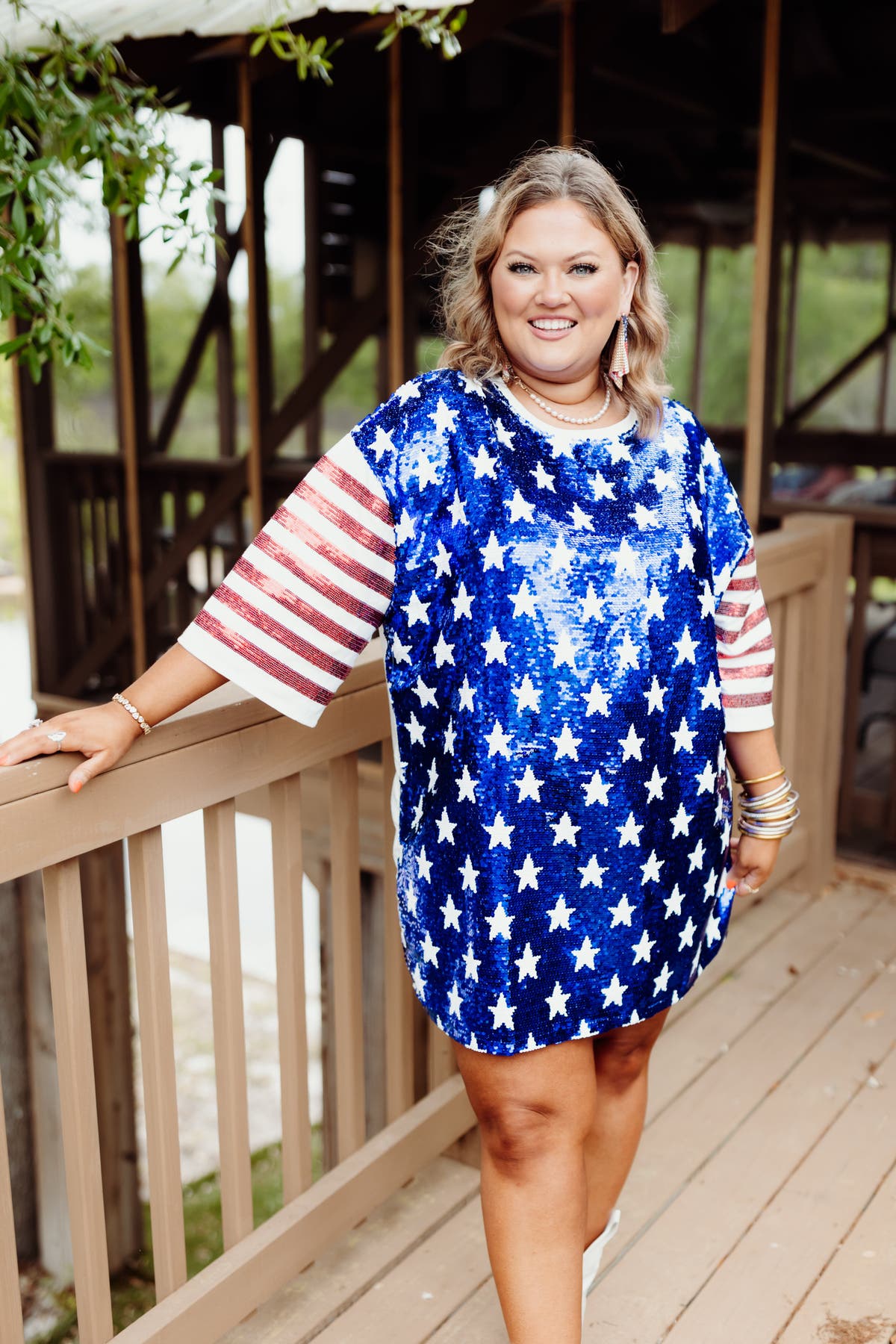 plus size red white and blue dress Azaliah Glitter Gown
