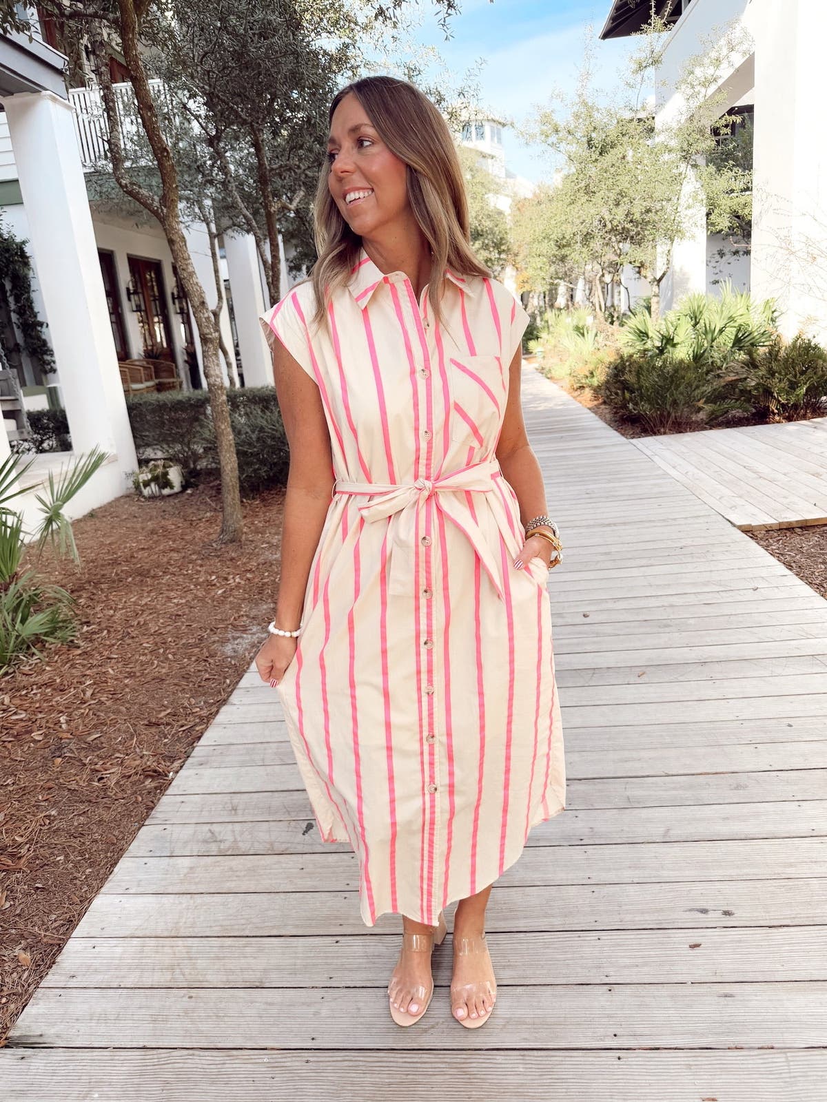 knee length dresses for ladies Get Your Way Green Striped Midi Dress, Medium - The Mint Julep Boutique