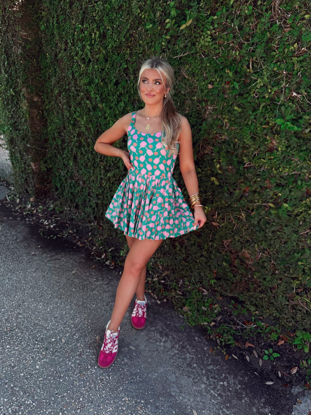 Green Multi Pickleball Pleated Athletic Romper Dress | Fly Boutique