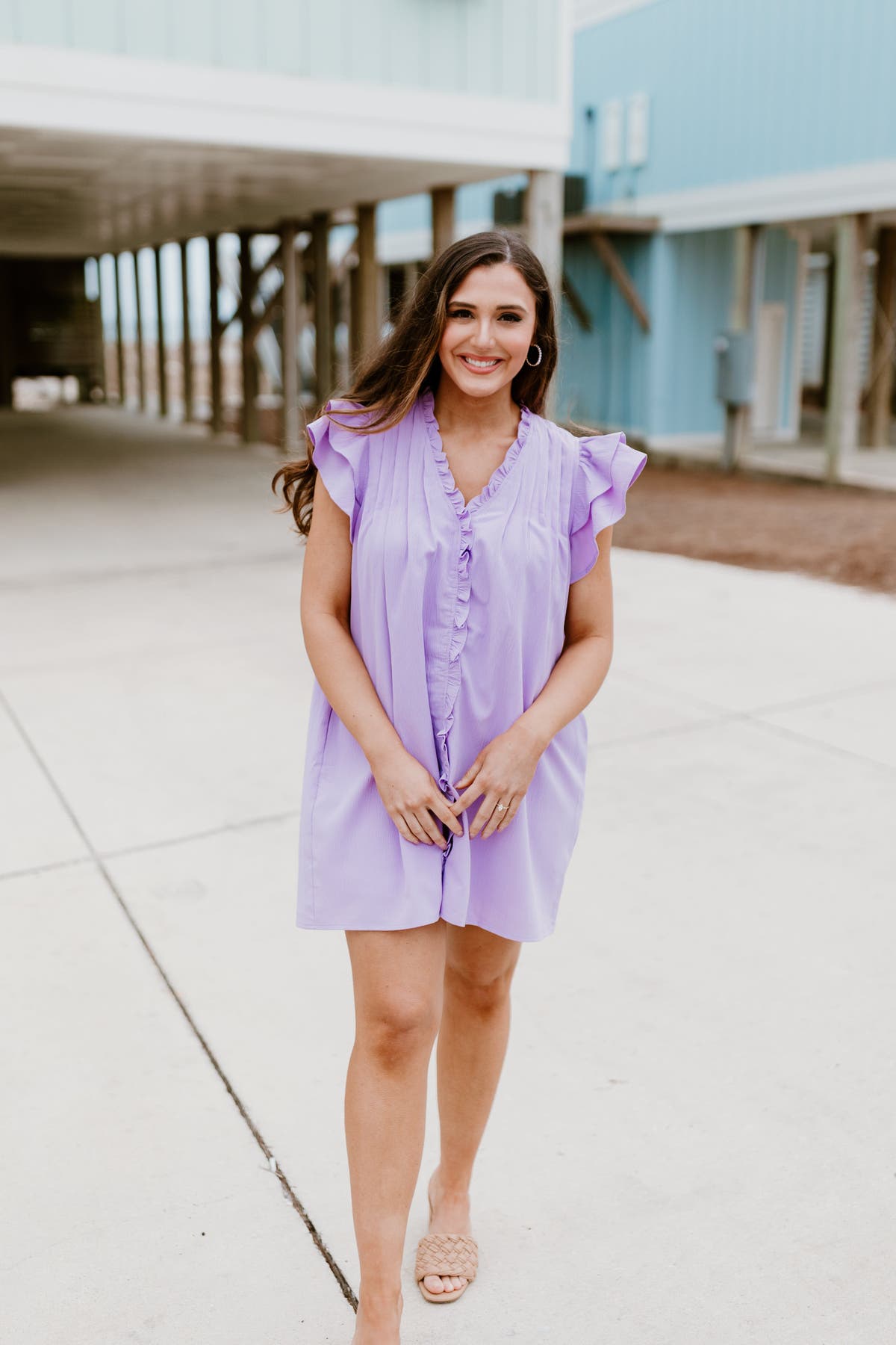 Lilac Ruffle Detail Shift Dress