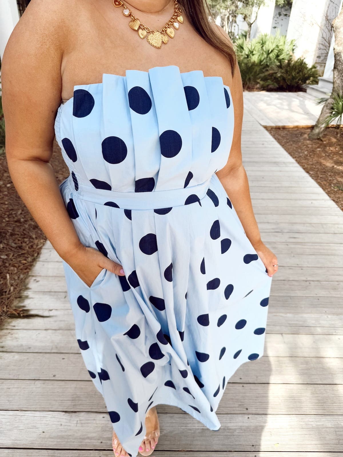 knee length dresses for ladies Theo Button Down Midi Dress-Chambray – Missy's Boutique main image 0