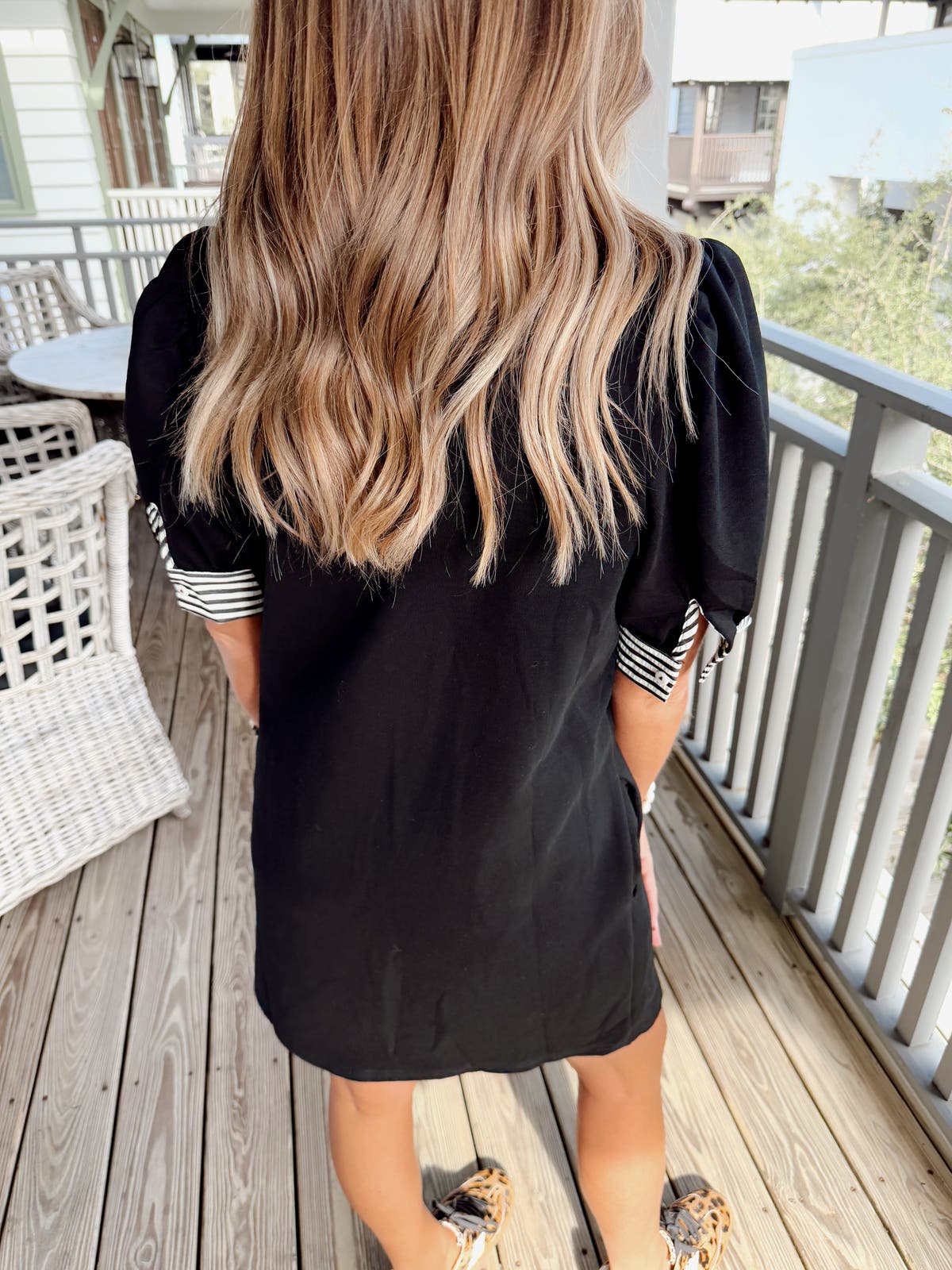 Entro Black Short Sleeve Striped Detail Mini Dress | Fly Boutique