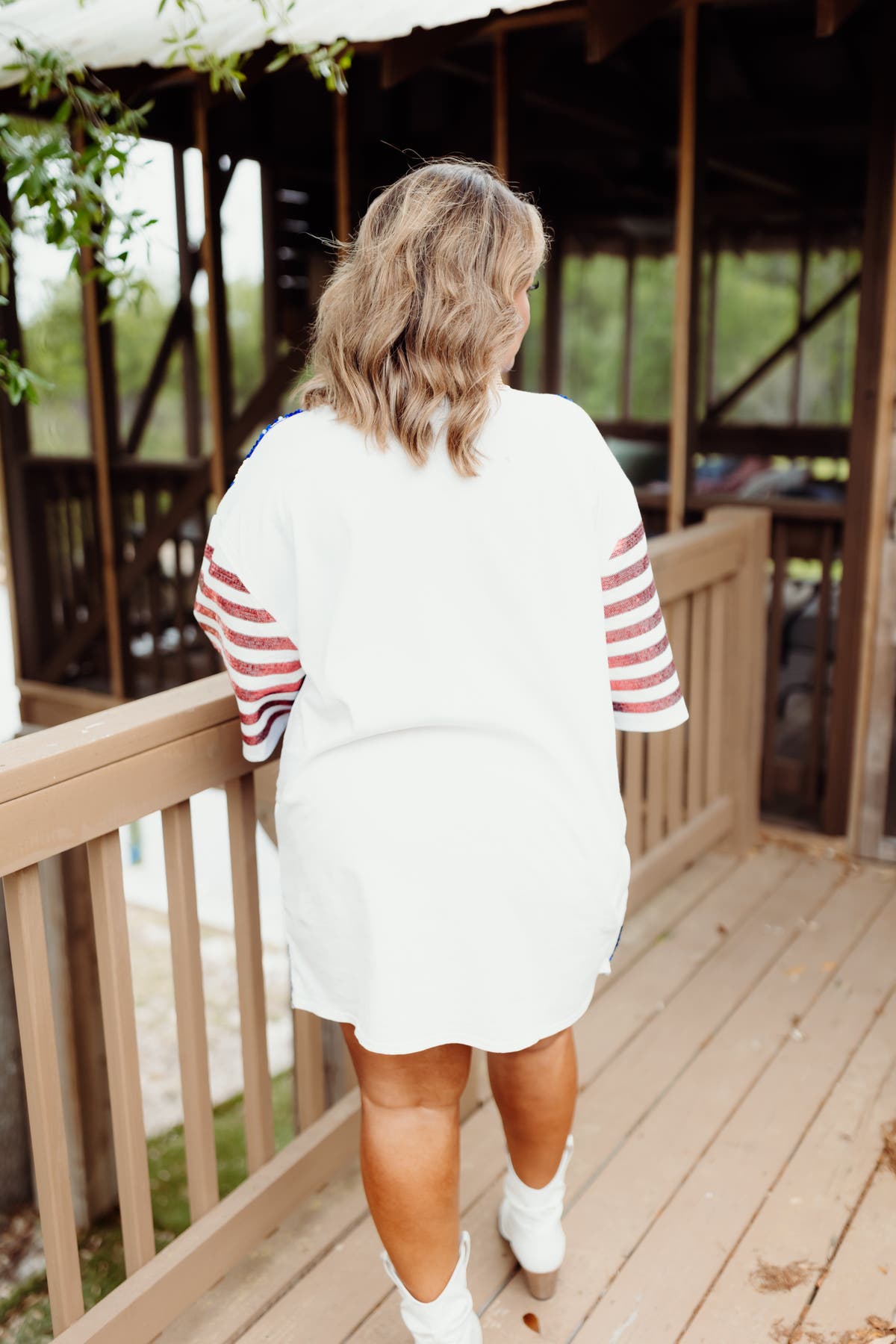 Red White & Blue Sequin American Flag Oversized Tee Dress | Fly Boutique