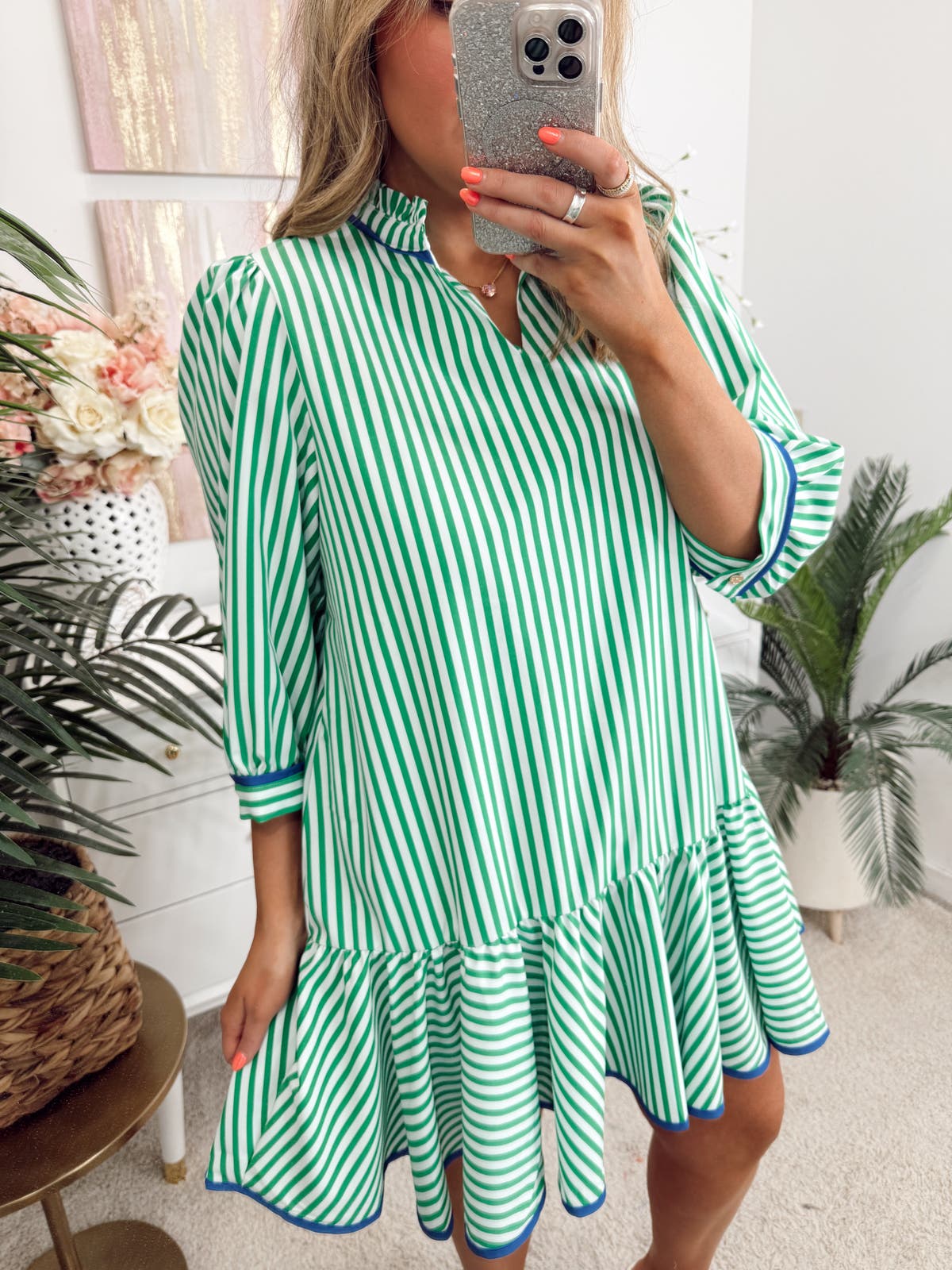 Mary Square Lined Up Green Naomi Dress