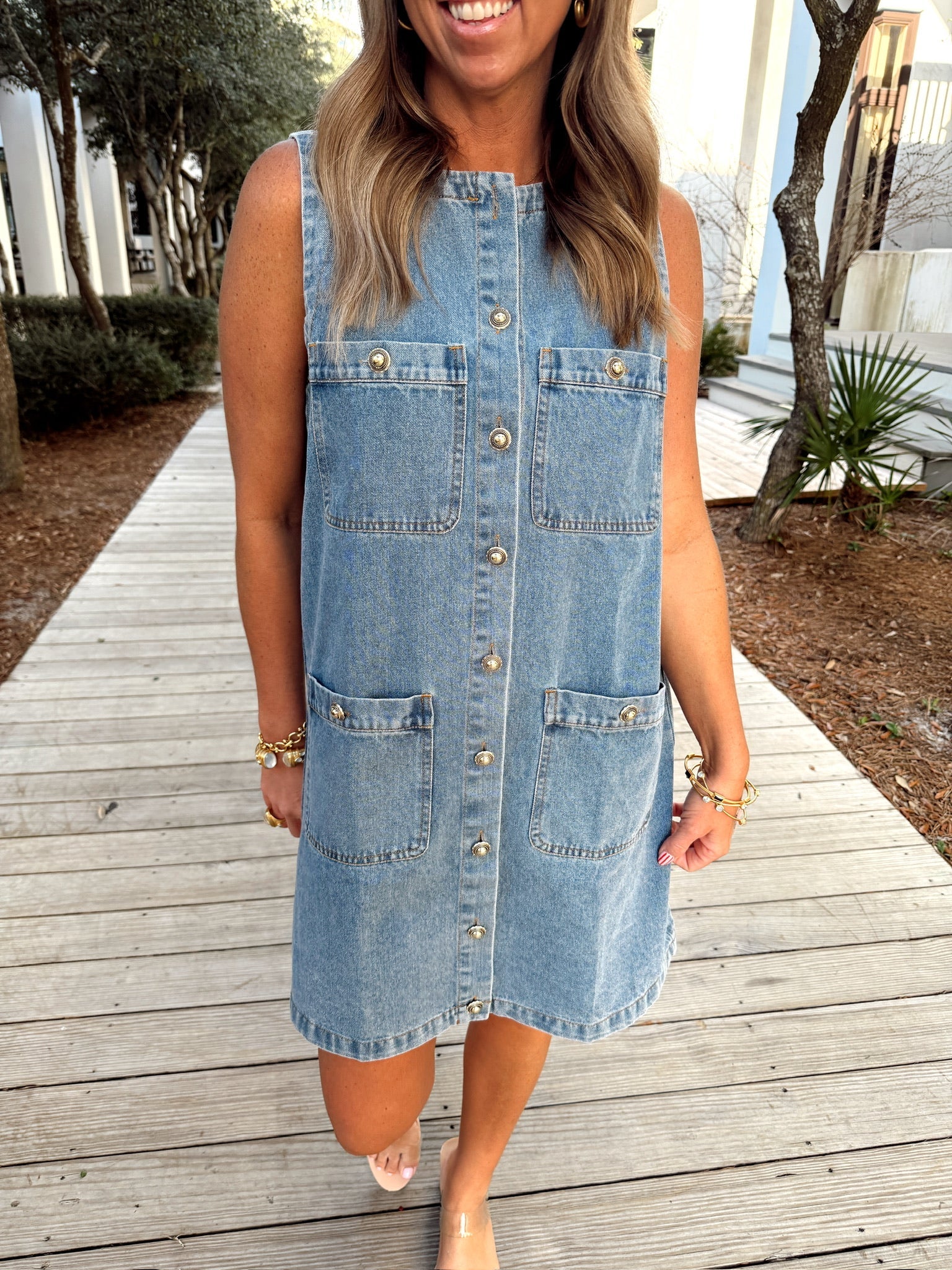 Entro Lt. Blue Sleeveless Denim Dress | Fly Boutique