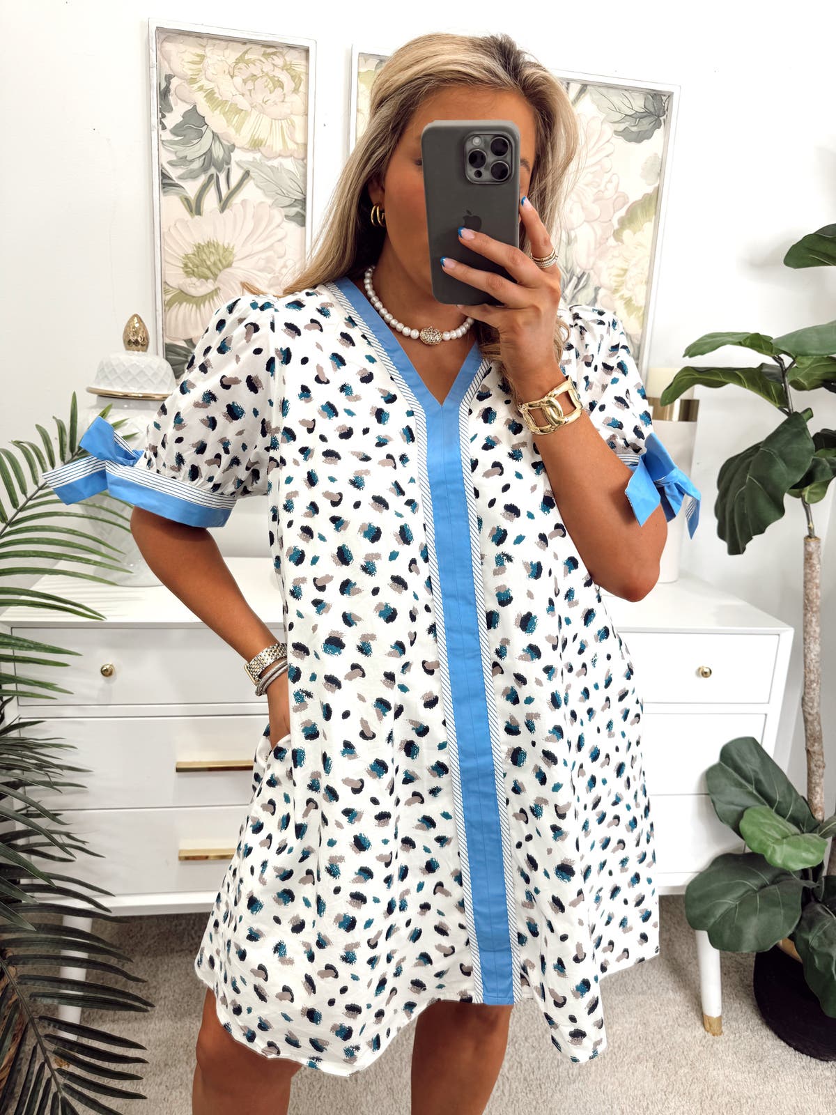Entro Blue Combo Animal Print Dress