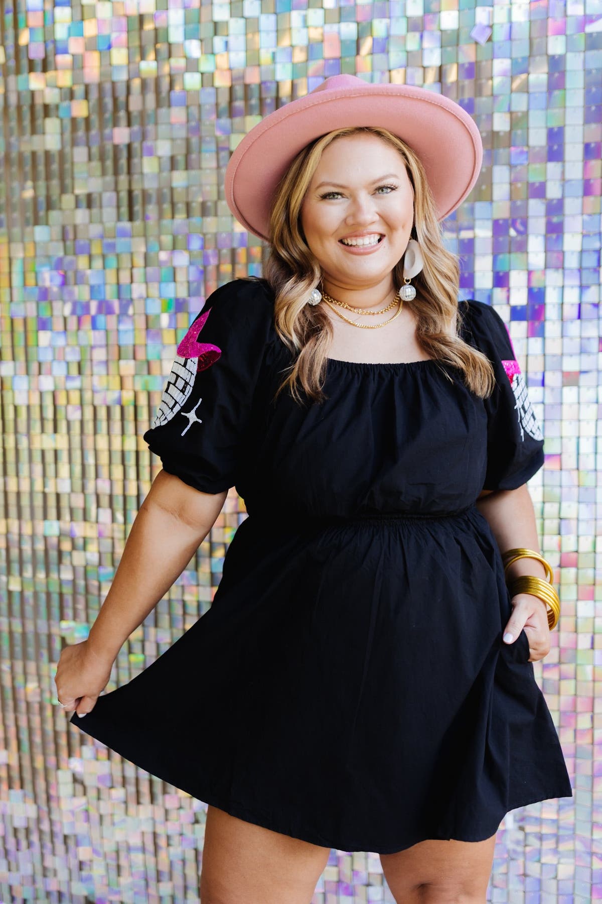 Black Western Disco Ball Sequin Patch Skater Dress | Fly Boutique Black Western Disco Ball Sequin Patch Skater Dress | Fly Boutique