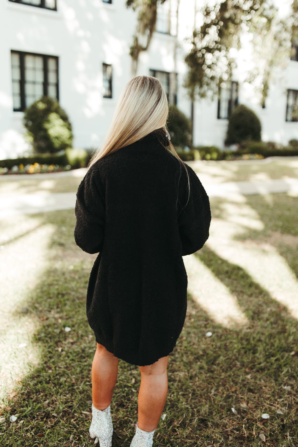 Black Sequin Star Turtleneck Sweater Dress