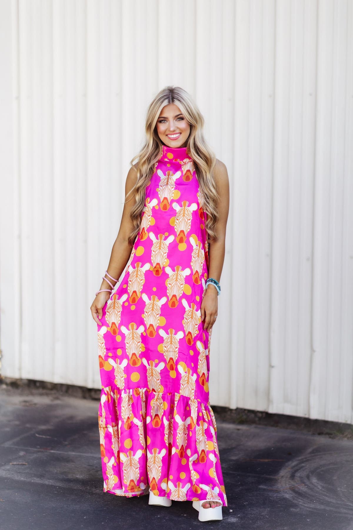 strapless open back dress Pink & White Zebra Midi Dress – Read My Lips Boutique main image 1