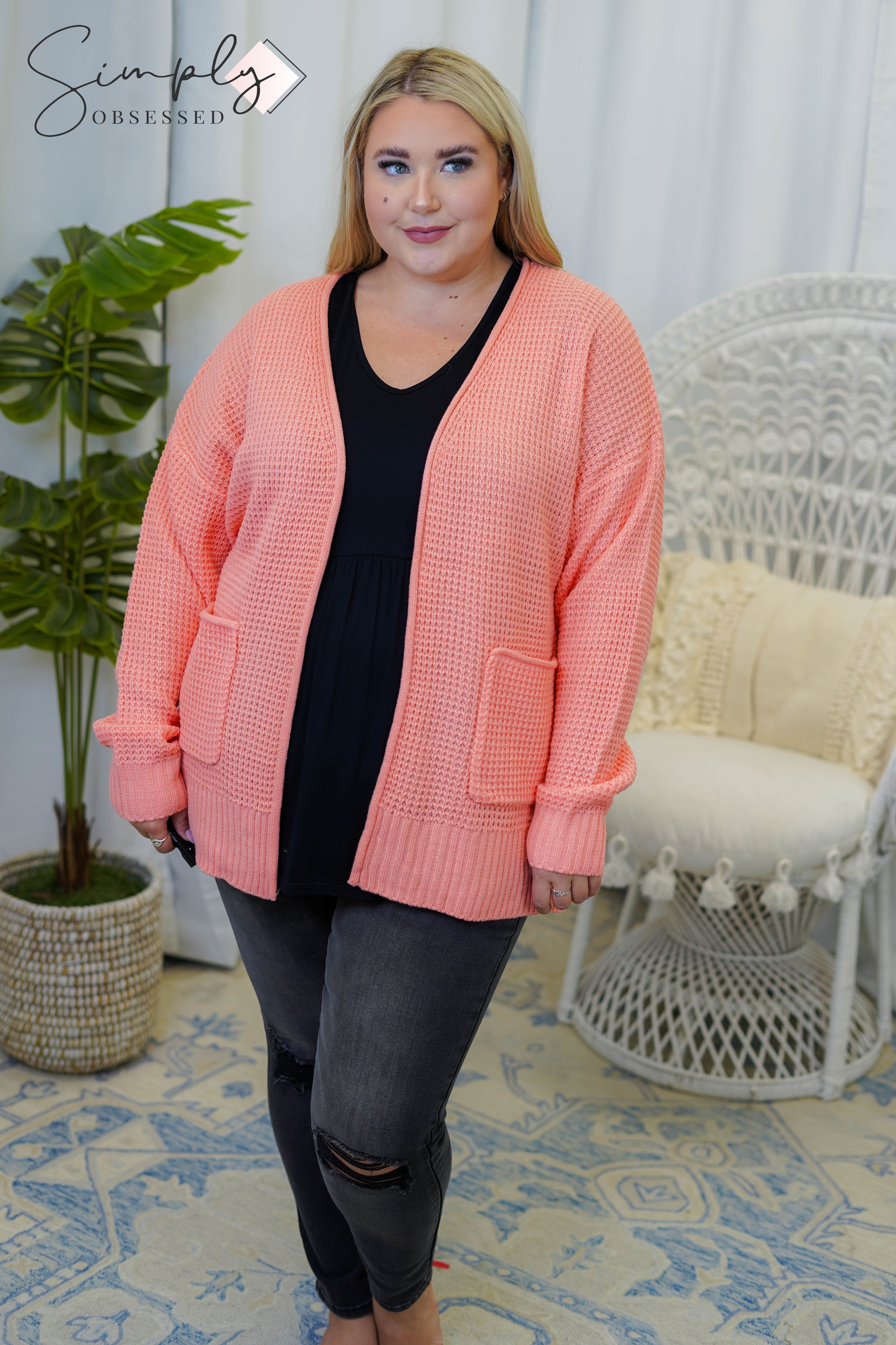 Low Gauge Waffle Open Cardigan Sweater 