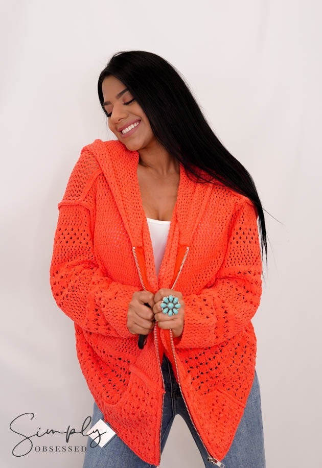 POL - Chenille Zip Up Cardigan with 