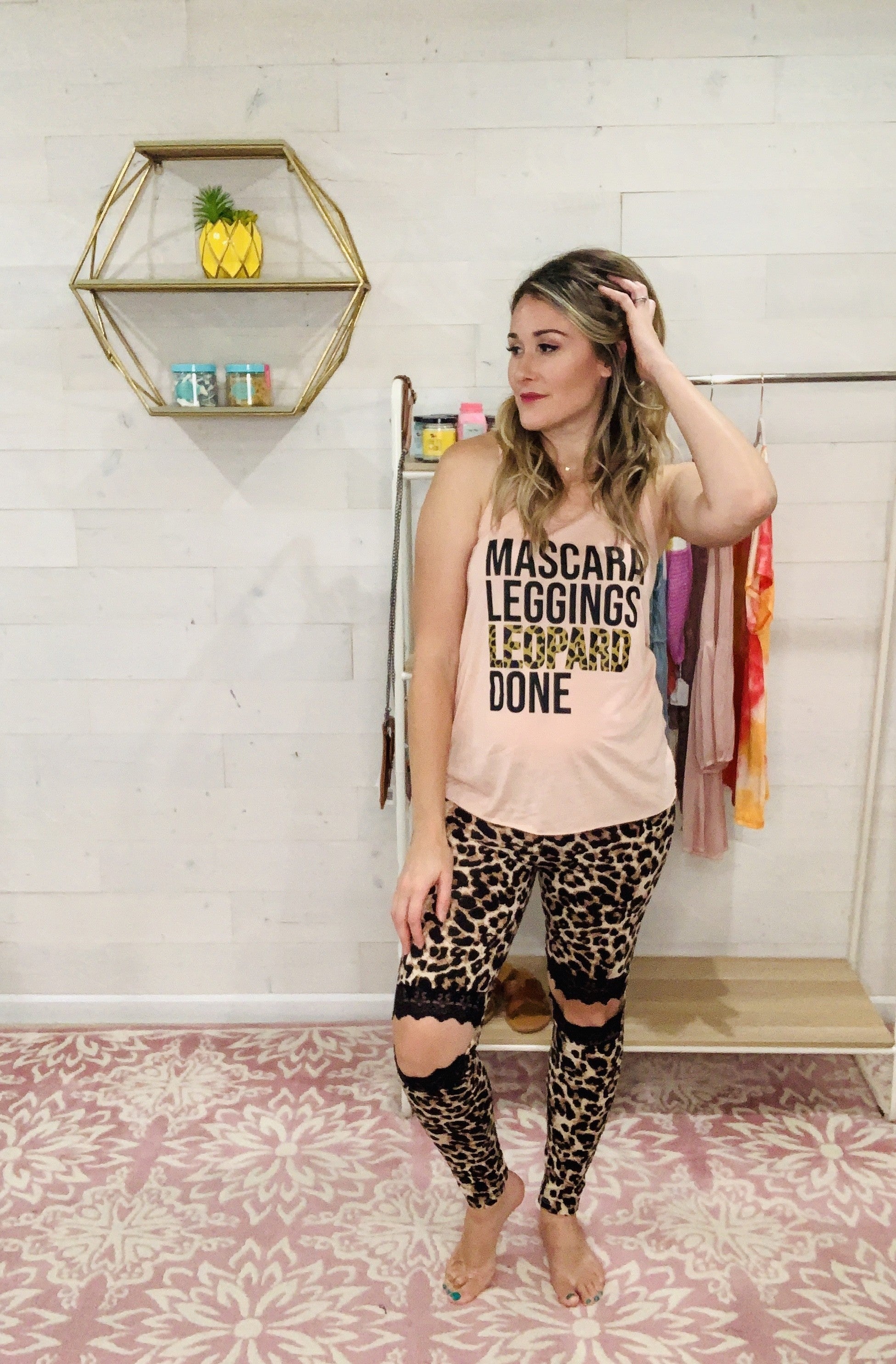 Lace Knee Cutout Leopard Leggings 